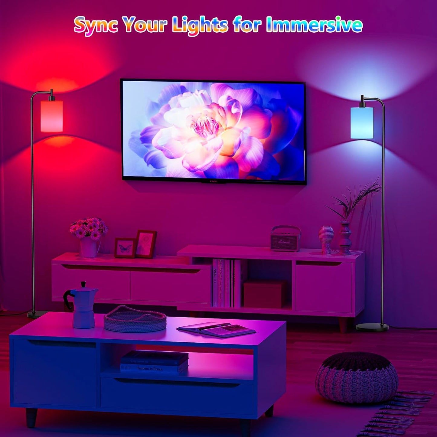 Dimmable Floor Lamp with Linen Shade & Remote Control - Modern 9W LED Standing Lamp for Living Room, Bedroom, Office