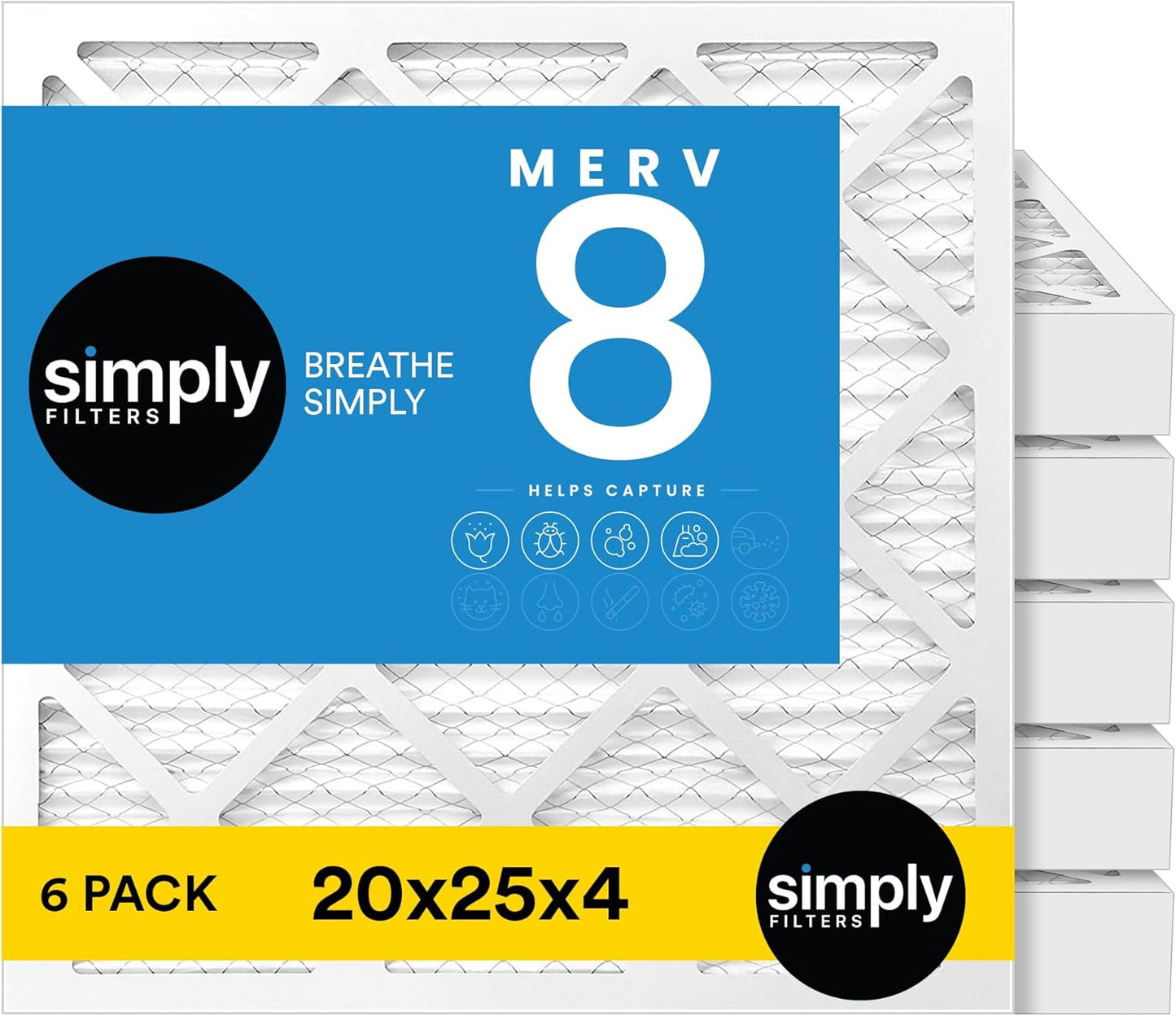 12x18x1 MERV 8 Air Filter 6-Pack for Home AC & HVAC - Dust, Pet & Allergy Control