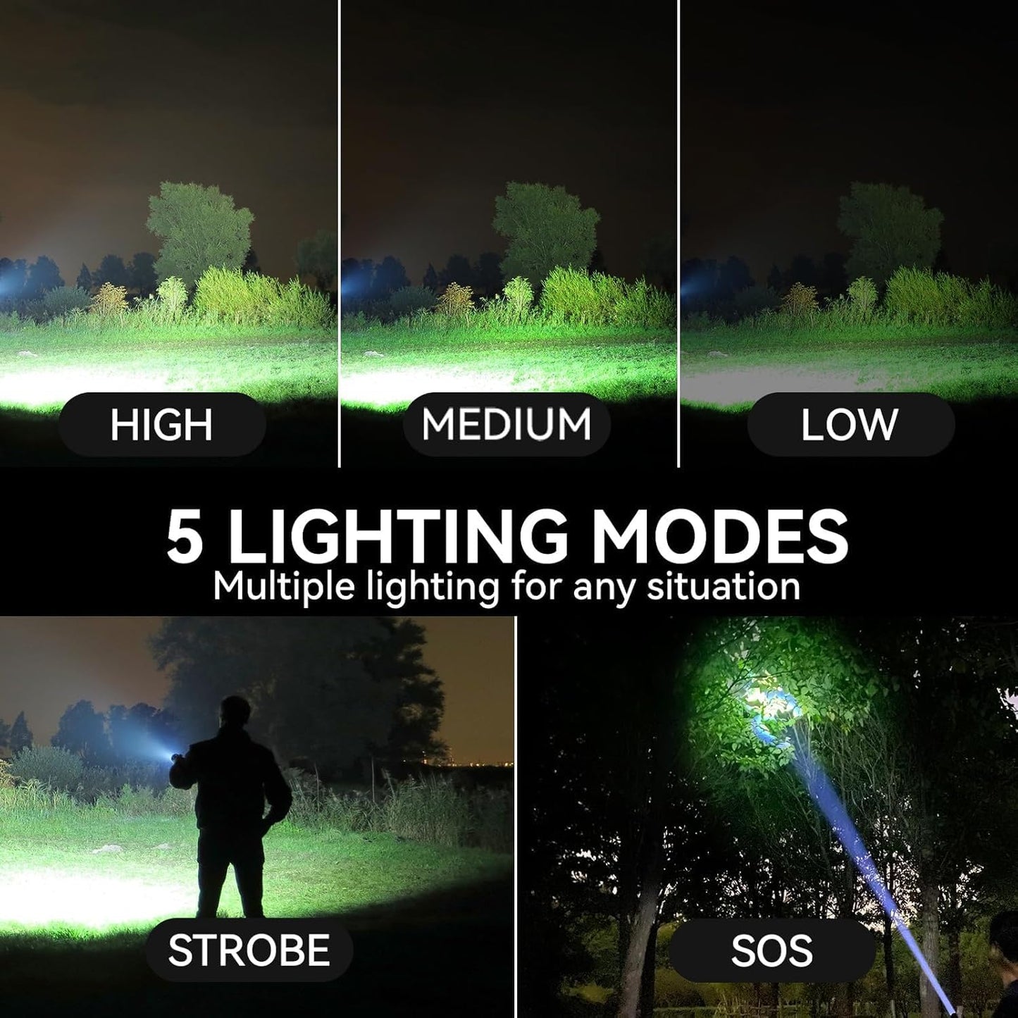 90,000 Lumen Rechargeable LED Flashlights - 2 Pack Super Bright, 5 Modes for Home & Outdoor Use