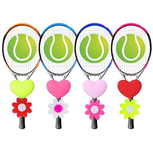 Ymapinc 8Pcs Tennis Dampener for Racket - Tennis Racket Dampener Shock Absorber, Anti-Slip Cute Sports Gym Accessories for Men and Women 2 Styles - Heart and Flower Shaped (Silicone)