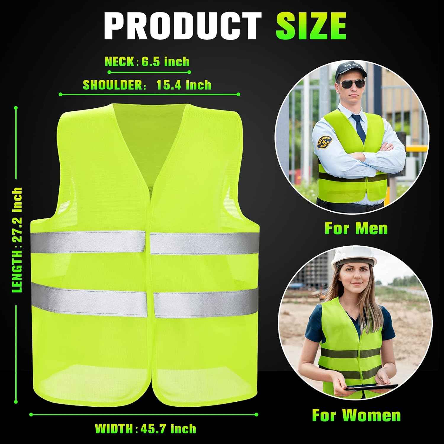 High Visibility Reflective Safety Vest for Men & Women - Bulk Security Mesh Vest for Work, Cycling & Running