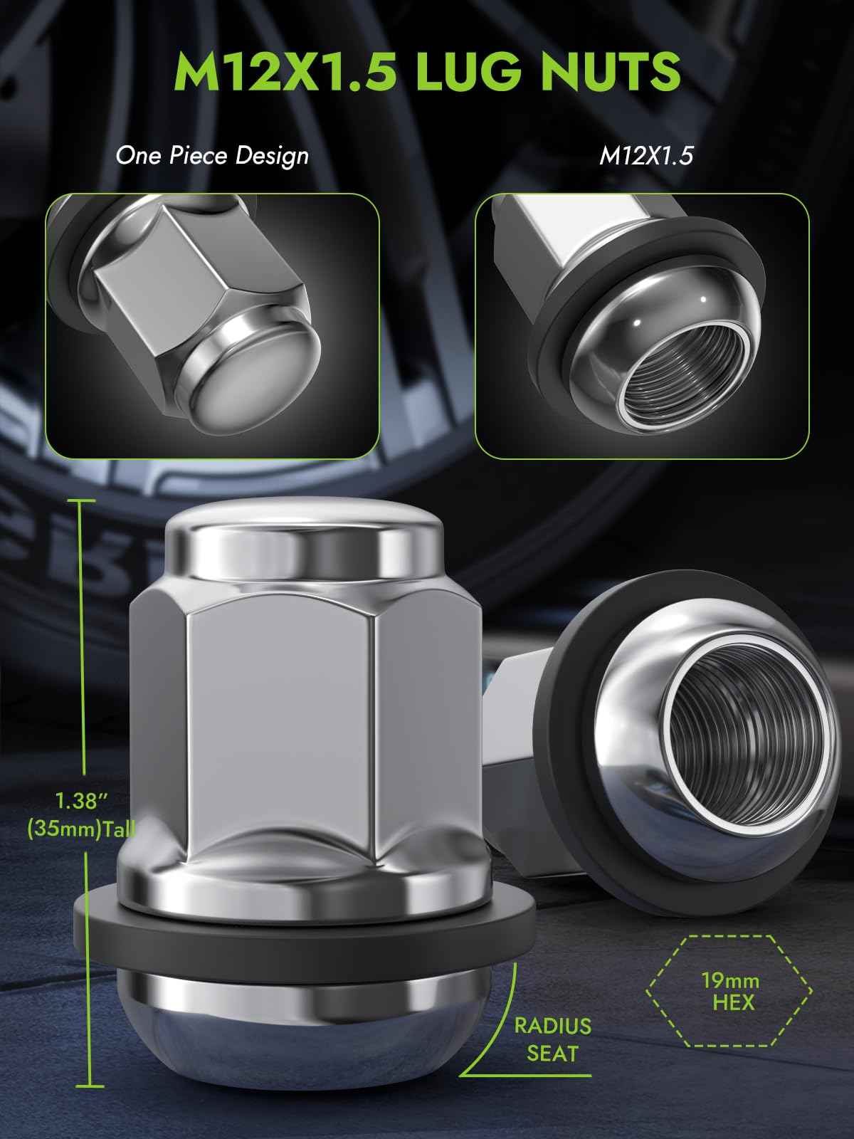 AUTOPTIM M12X1.5 OEM Lug Nuts - Replacement for Honda Accord Civic HR-V Element Acura ILX TSX Factory Style Wheel, Radius Mag Seat with Detachable Plastic Washer Tire Lug Nuts