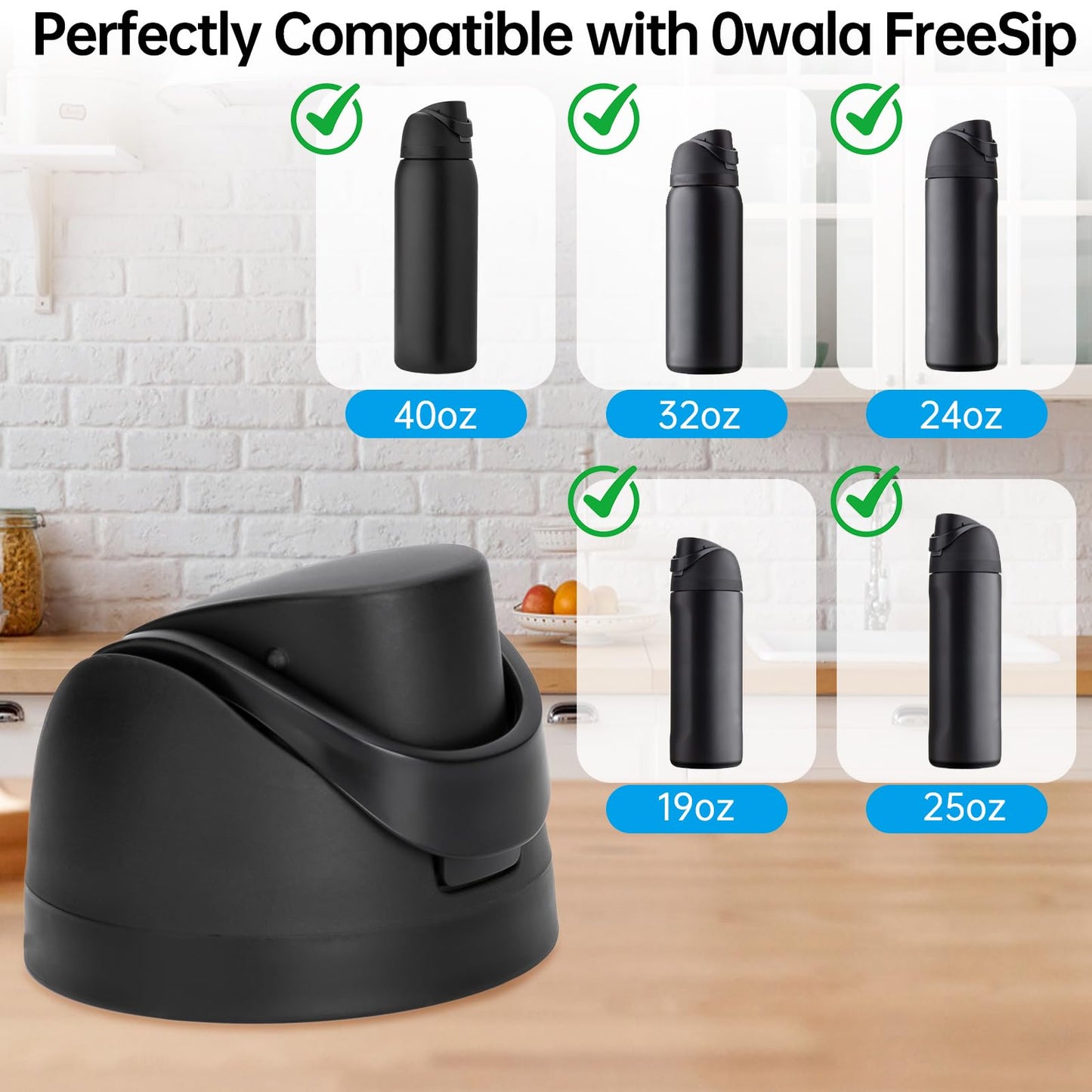 2 PCS Replacement Lid for Owala Freesip, Compatible with Owala Cup 16oz 24oz 32oz 40oz, One Button Water Bottle Top Lid Replacement Accessory, Leakproof, BPA-Free (Black)