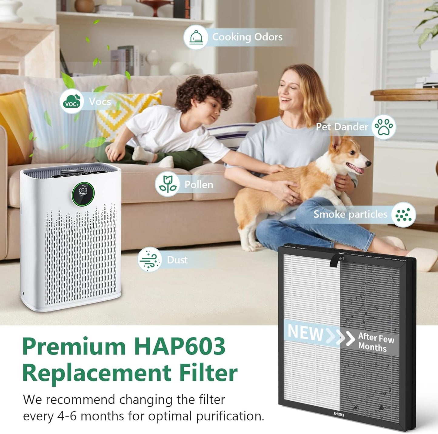 HAP602 Replacement Filter 4-Pack for ECOSELF Air Purifier - 3-in-1 Pre-Filter & Activated Carbon