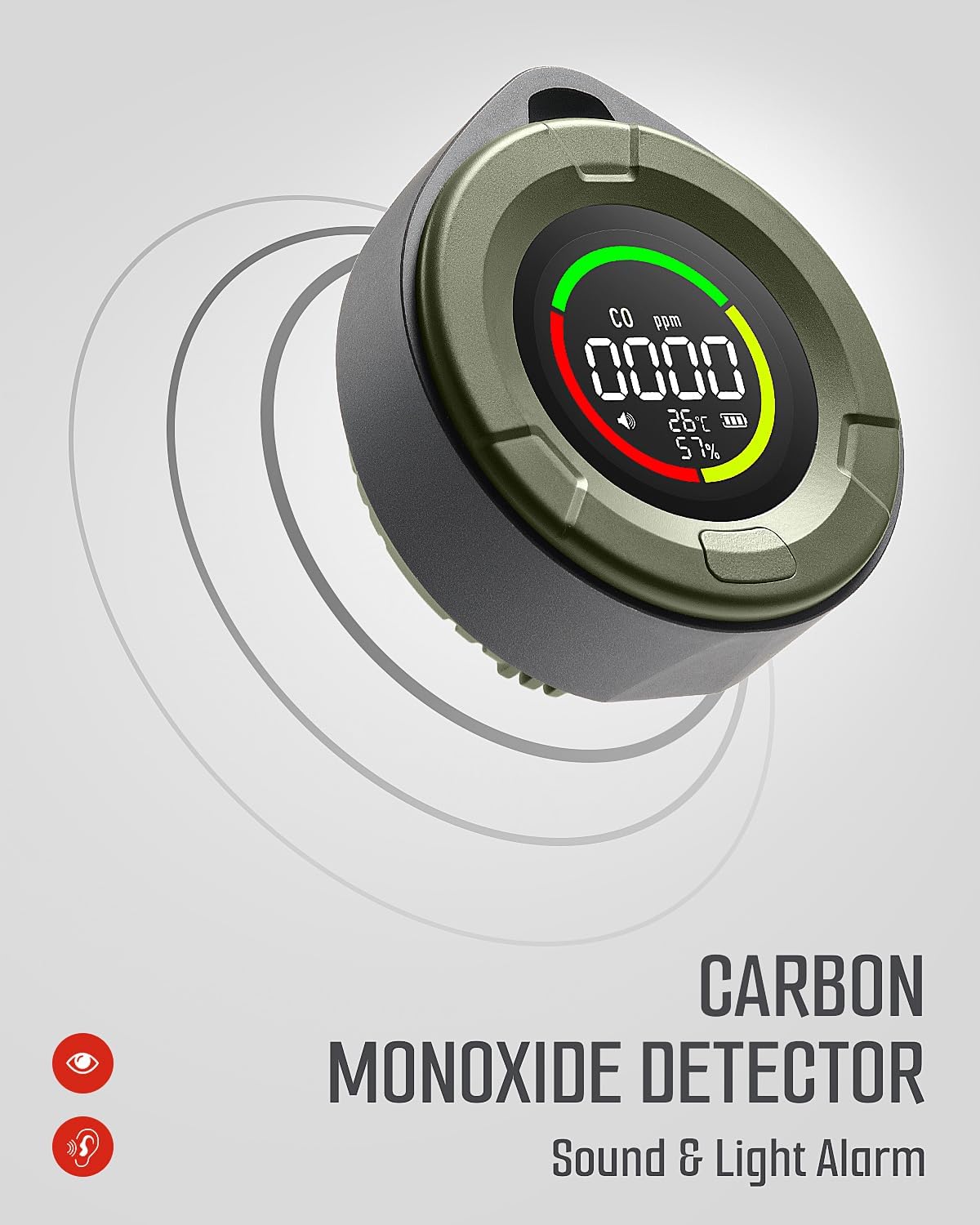 Portable Carbon Monoxide Detector DS-100 - 3-in-1 CO Monitor with Magnetic Back & 140H Standby for Travel, Camping, Hotel, Car & RV