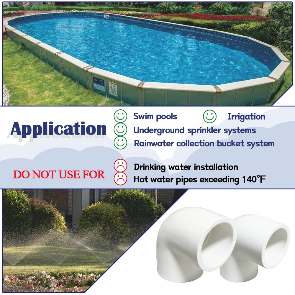 HayEastdor 2PCS 2 Inch White PVC 90 Degree Elbow Adapter Pipe Fittings 2 Way Right Angle Pipe Corner Coupling Connectors for Sprinkler, Drip Irrigation System HE051-2