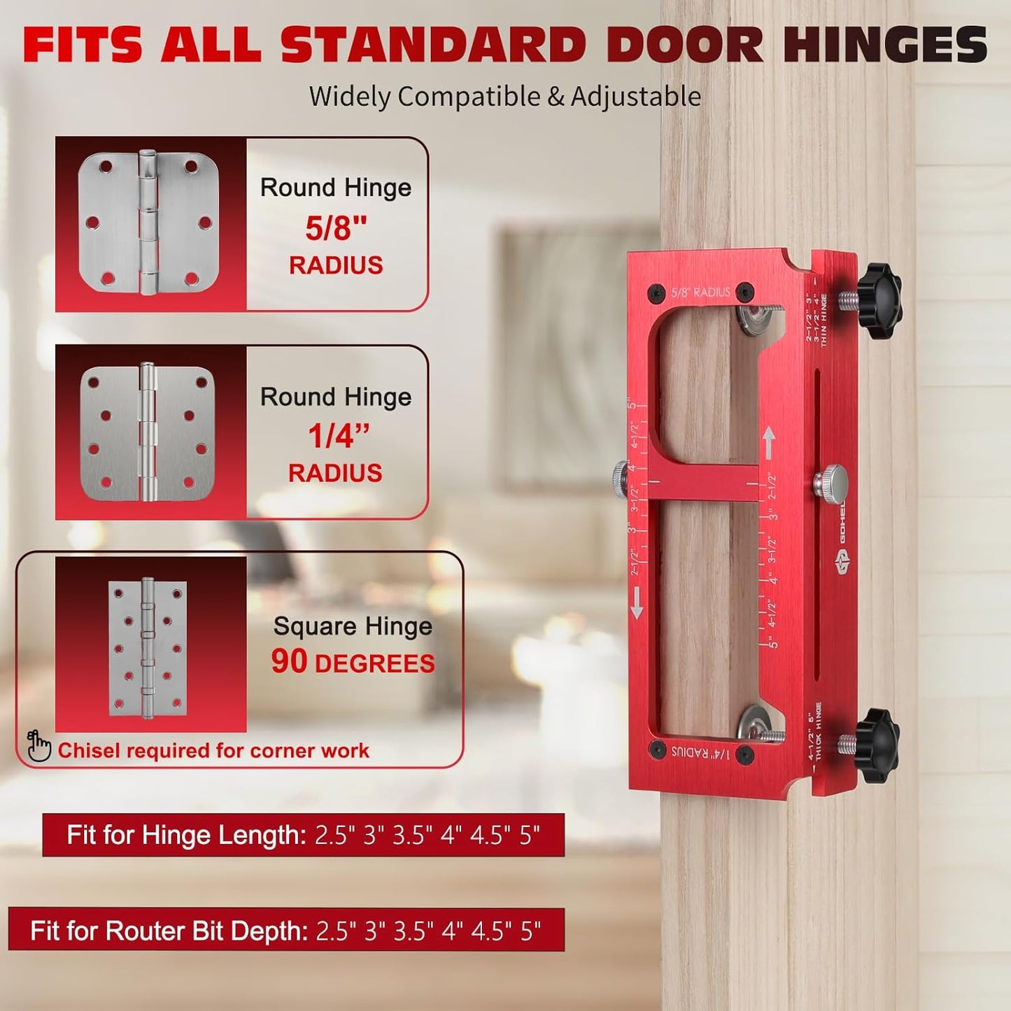 Aluminum Door Hinge Jig Template Kit for Router - Adjustable Mortise Tool for 2.5" to 5" Hinges