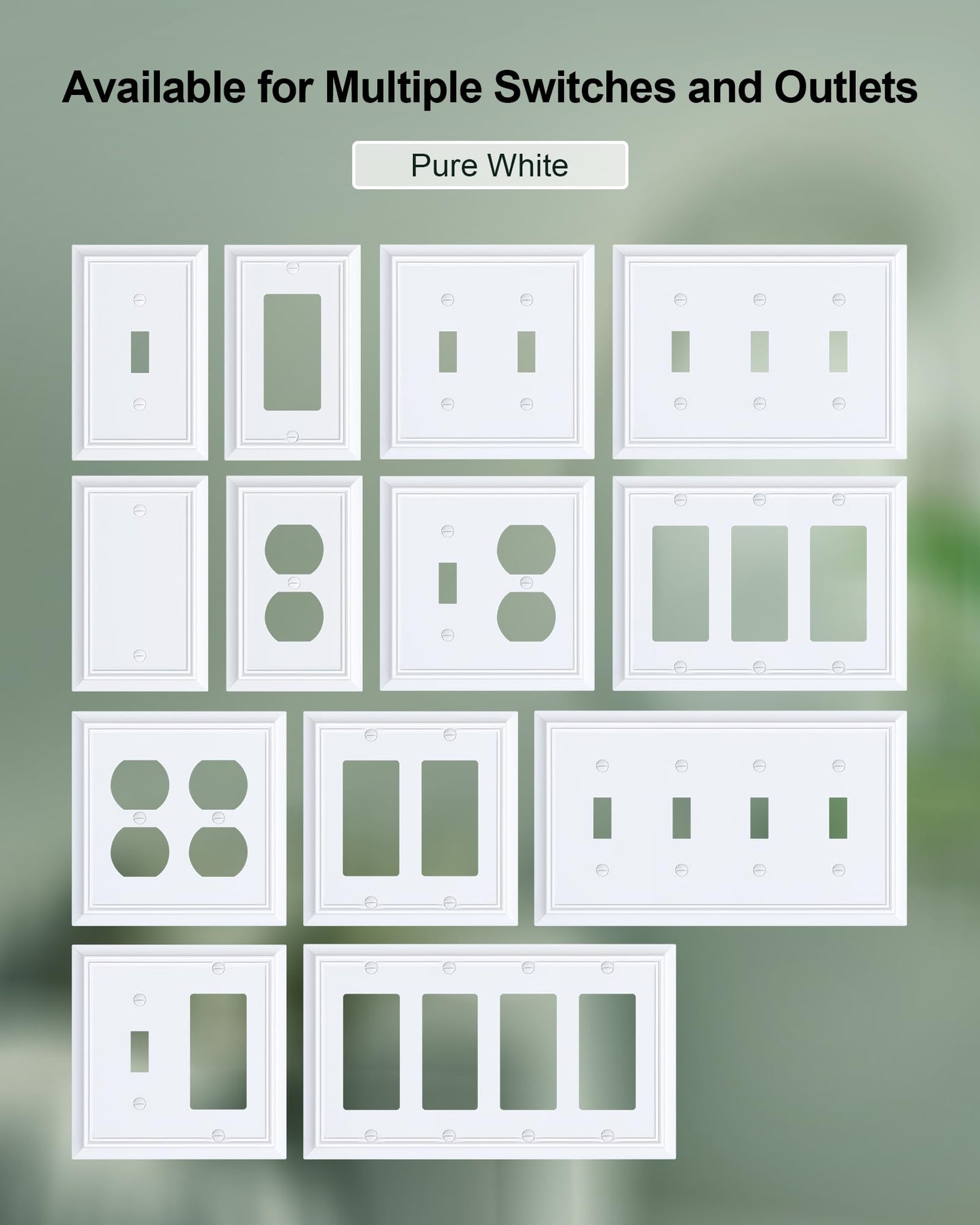 2-Pack Single Toggle Light Switch Cover Plate, Durable Natural Bamboo Fiber Decorative Switch Plate Covers, Pure White 1 Gang Wall Plate, Corrosion Resistant