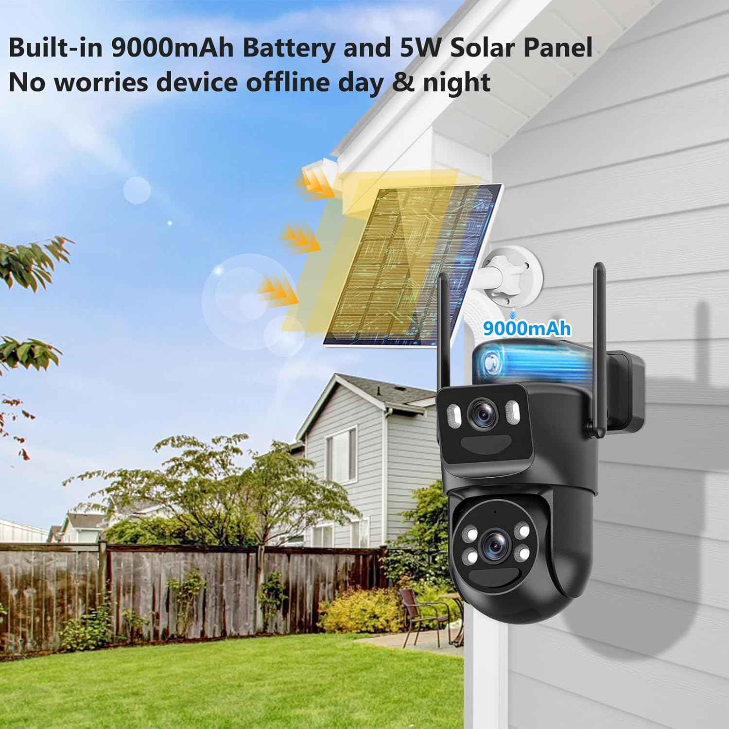 4K Wireless Solar Security Camera - Dual Lens Bullet & 360° PTZ, Color Night Vision, Battery Powered