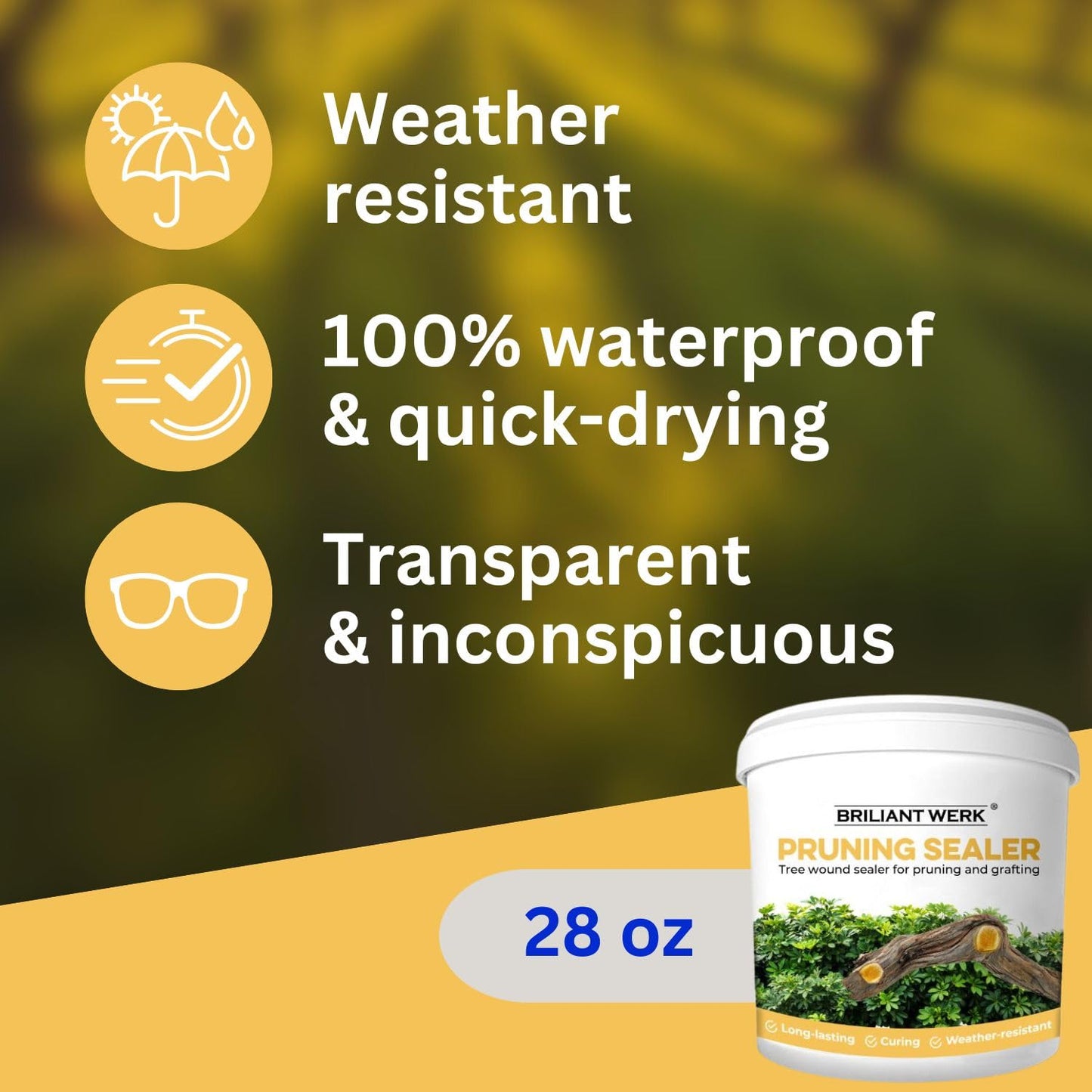 Briliantwerk 28 oz Transparent Tree Pruning Sealer - Tree Wound Sealer - Protective Coating for Pruning Cuts & Grafting Ideal for Tree Bark & Branch Care