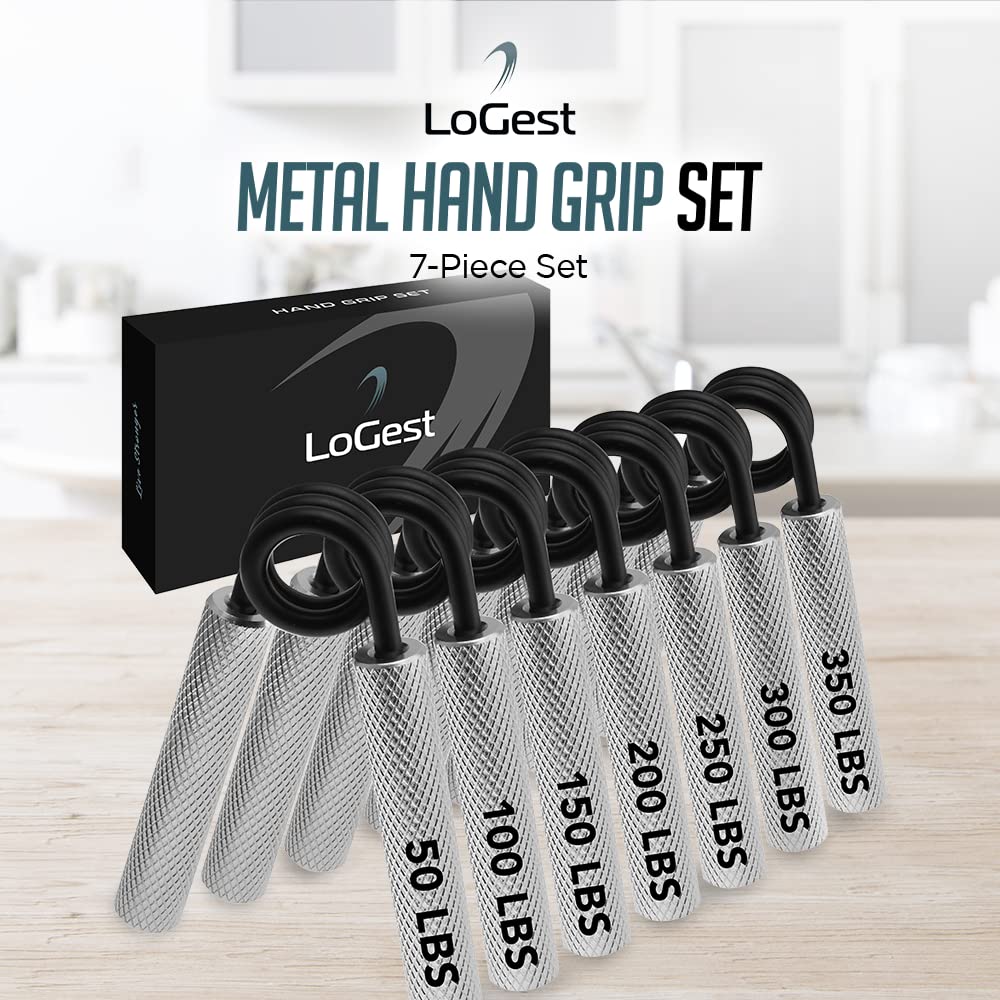 Logest Metal Hand Grip Set, 100LB-350LB 6 Pack No Slip Heavy-Duty Grip Strengthener with Gift Box, Great Wrist & Forearm Hand Exerciser, Home Gym, Hand Gripper Grip Strength Trainer