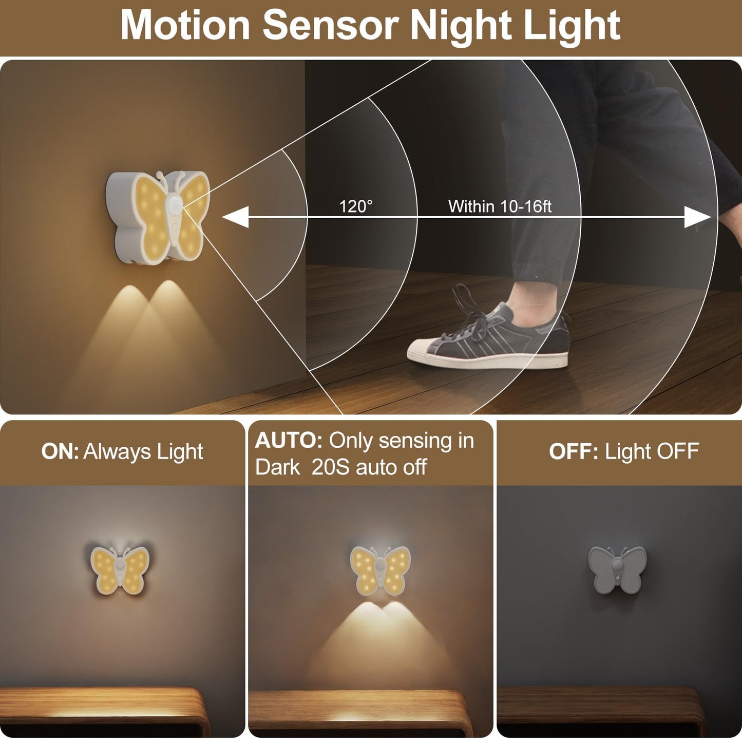 Fuligent Motion Sensor Night Light, 1200mAh Rechargeable Battery Night Light with 2 Color Temperatures, Adjustable Brightness, Magnetic Nightlight for Kids, Closet,Hallway, Stairs, Bedroom, 2-Pack