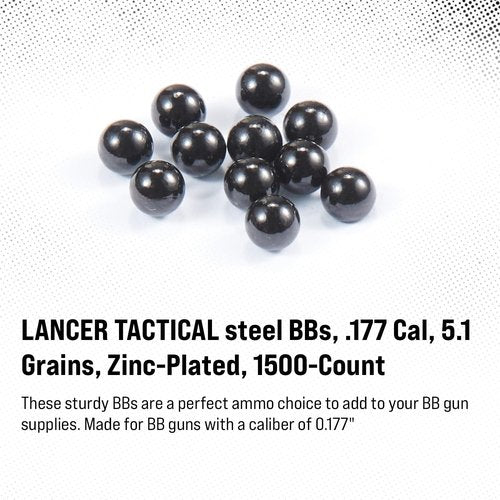 Lancer Tactical Steel BBs - 4.5mm / .177 Cal, Anodized Black Finish, 1500 Count
