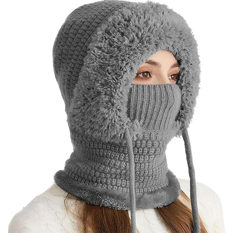 3 in 1 Beanie Hat for Women, Upgrade Windproof Thermal Headwear with Scarf & Mask for Cold Weather Outdoor Activities(Gray)