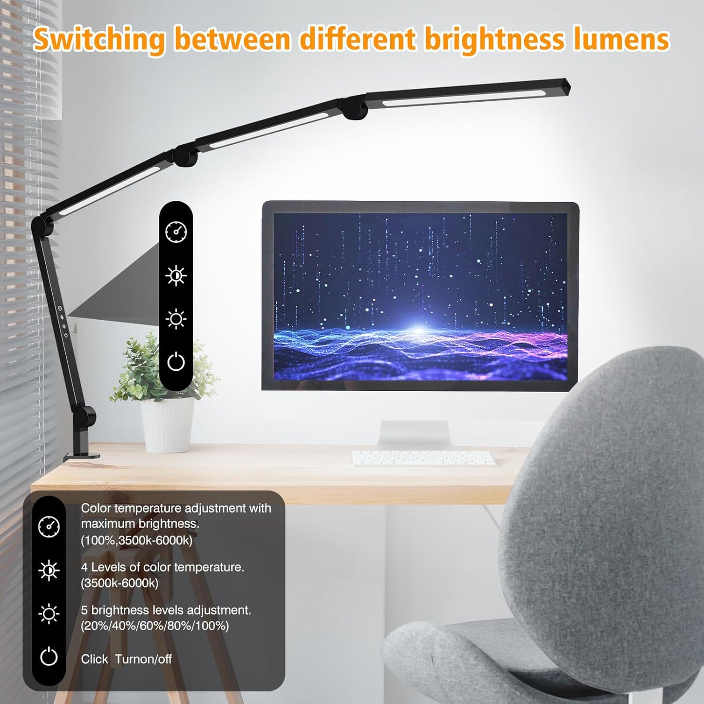 Adjustable LED Desk Lamp with Clamp - Dimmable Eye-Care Light for Home Office & Nail Tech