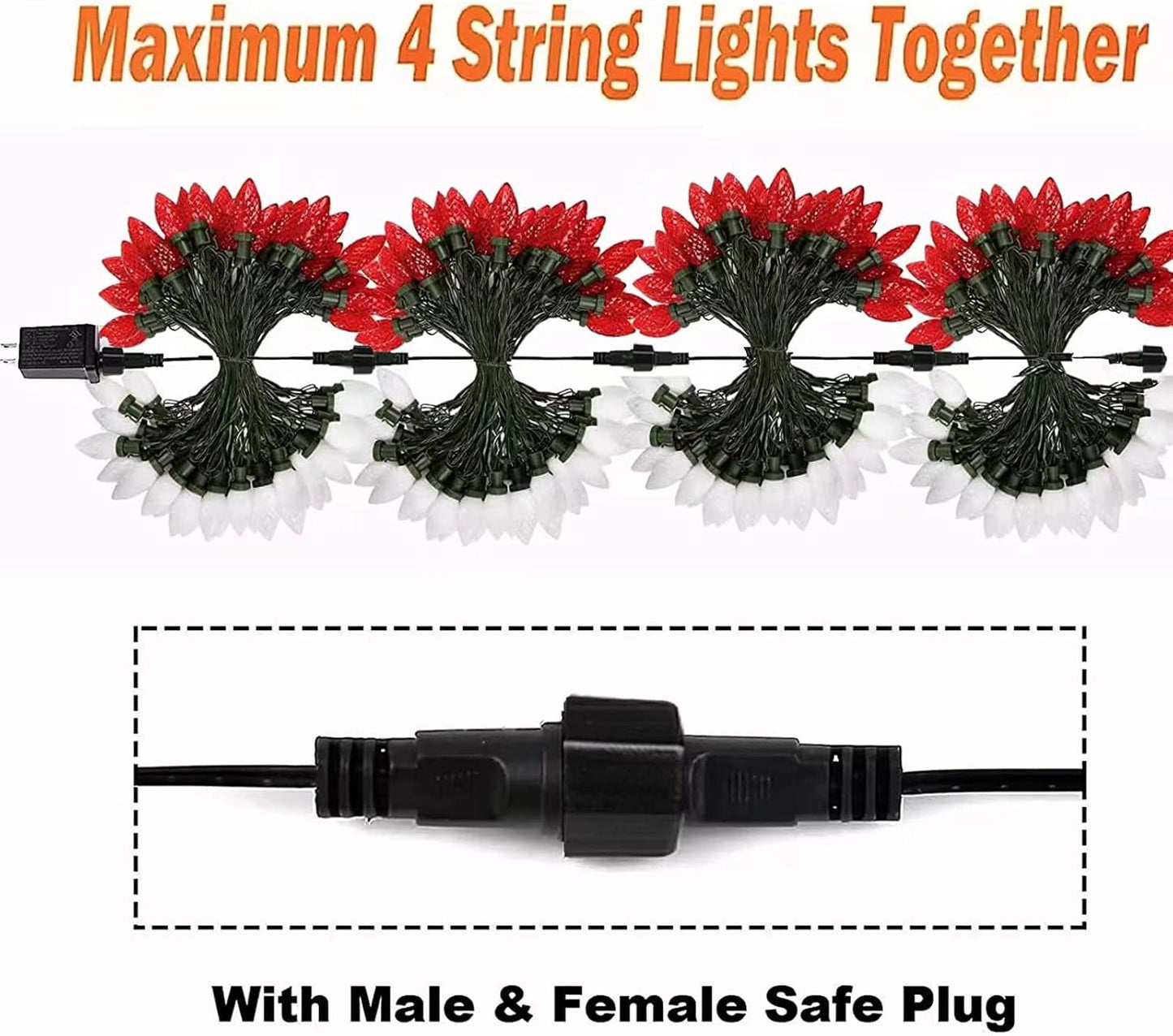 100 LED C9 Halloween String Lights - 66FT Waterproof Twinkle Lights with 8 Modes & Timer for Indoor/Outdoor Decor (Orange, Purple, Green) - 2-Pack