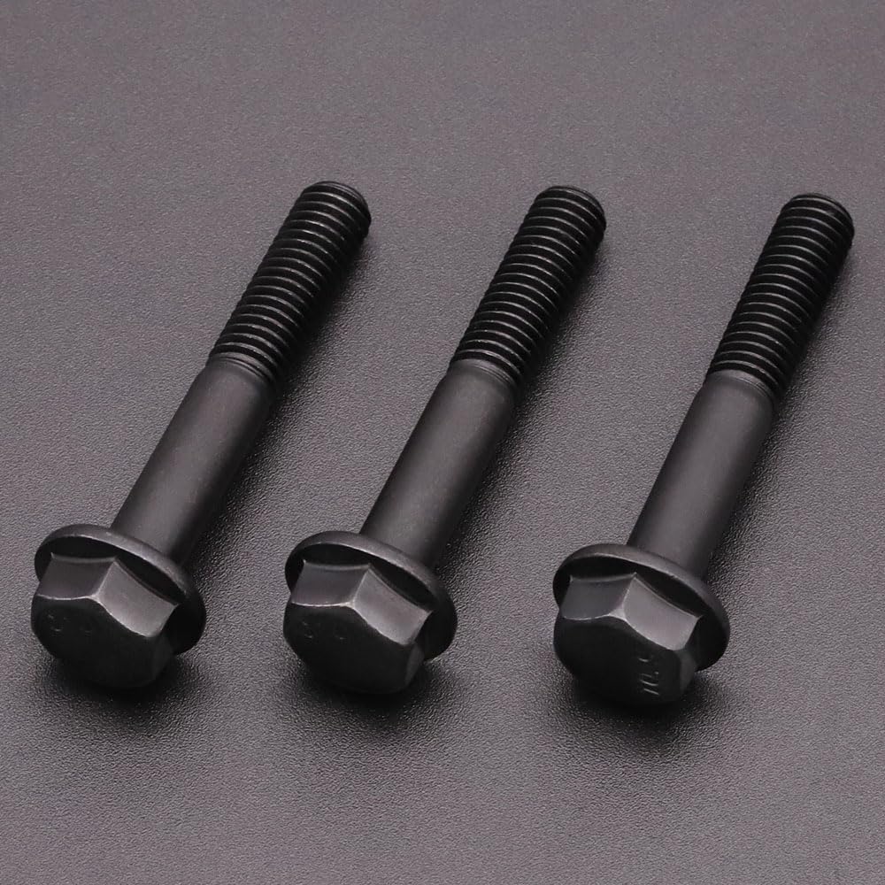 M12-1.75 x 80mm (4 Pack) Flanged Hex Head Bolts, Hexagon Flange Screws, Black Oxide Finish, 10.9 Grade Alloy Steel, Motocycle Car Bolts Replacements, Partial Thread