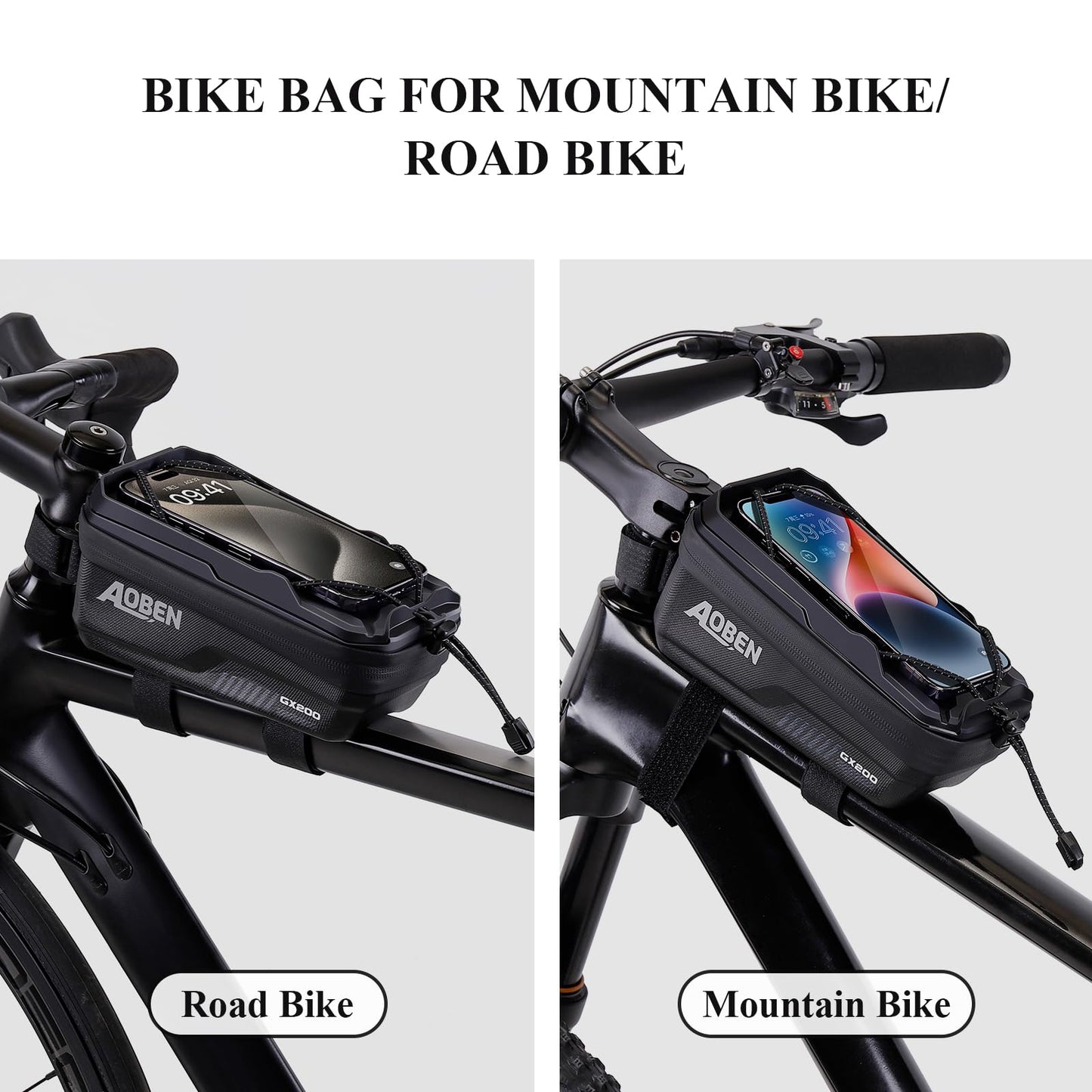 Aoben Bike Bicycle Phone Front Frame Bag for Mountain Bike Road Bike, EVA Hard Casing Bike Phone Holder Bike Phone Mount for MTB, Bike Bicycle Accessories for Cell Phone Under 6.8 Inches (Army Green)