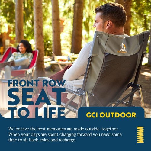 GCI Outdoor RoadTrip Rocker Camping Chair - Portable Folding Rocking Chair with Drink Holder & Durable Armrests - Indigo Blue