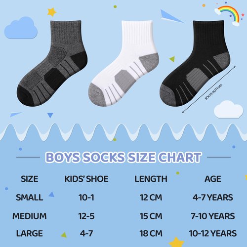 Comfoex 12 Pairs Boys Socks kids Cushioned Sport Short Quarter Athletic Sock For Little Big Kids 6-8 8-10 years