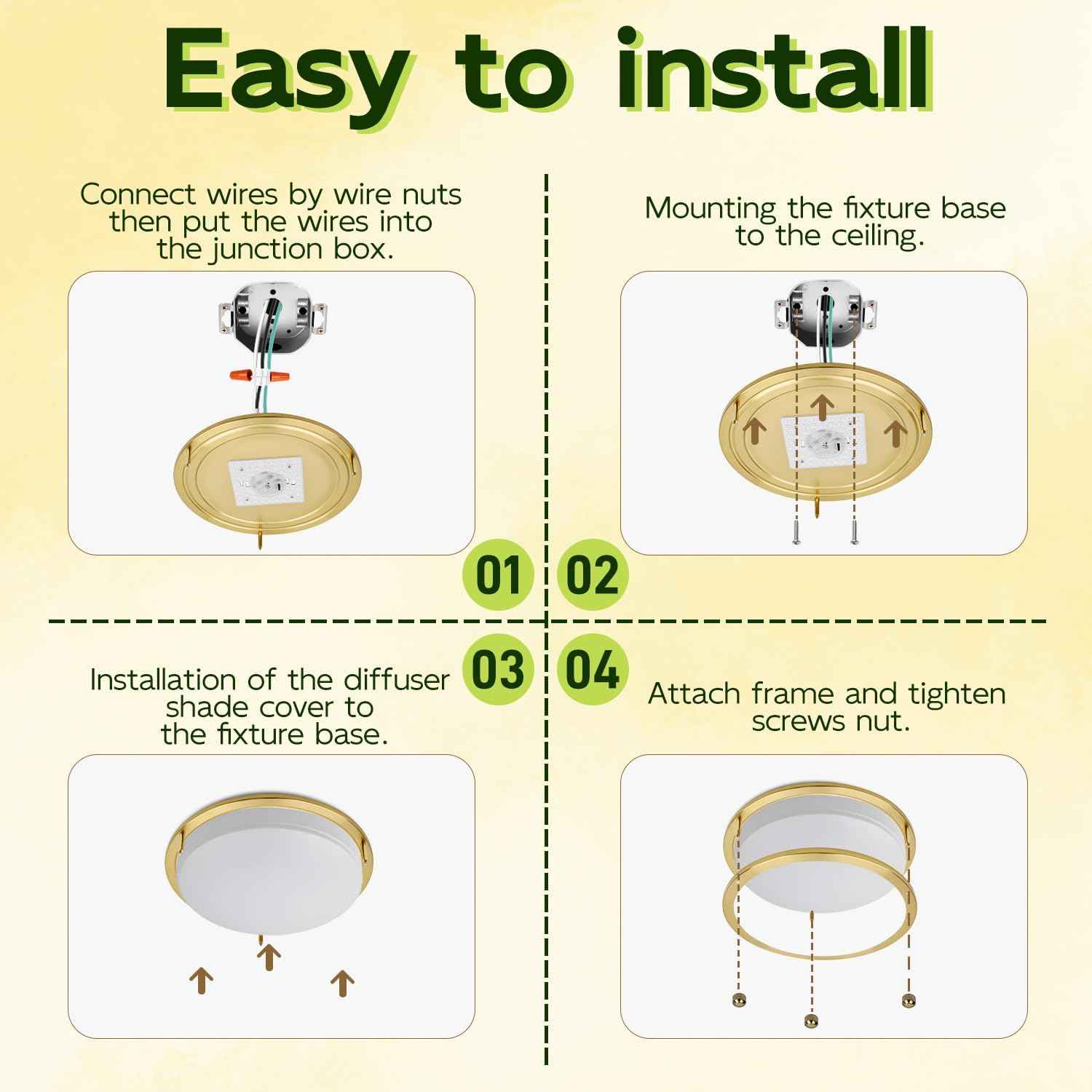 Adjustable 13-Inch Gold LED Flush Mount Ceiling Light Fixture - Dimmable 2700K-5000K for Hallway, Bathroom & Kitchen (2-Pack)