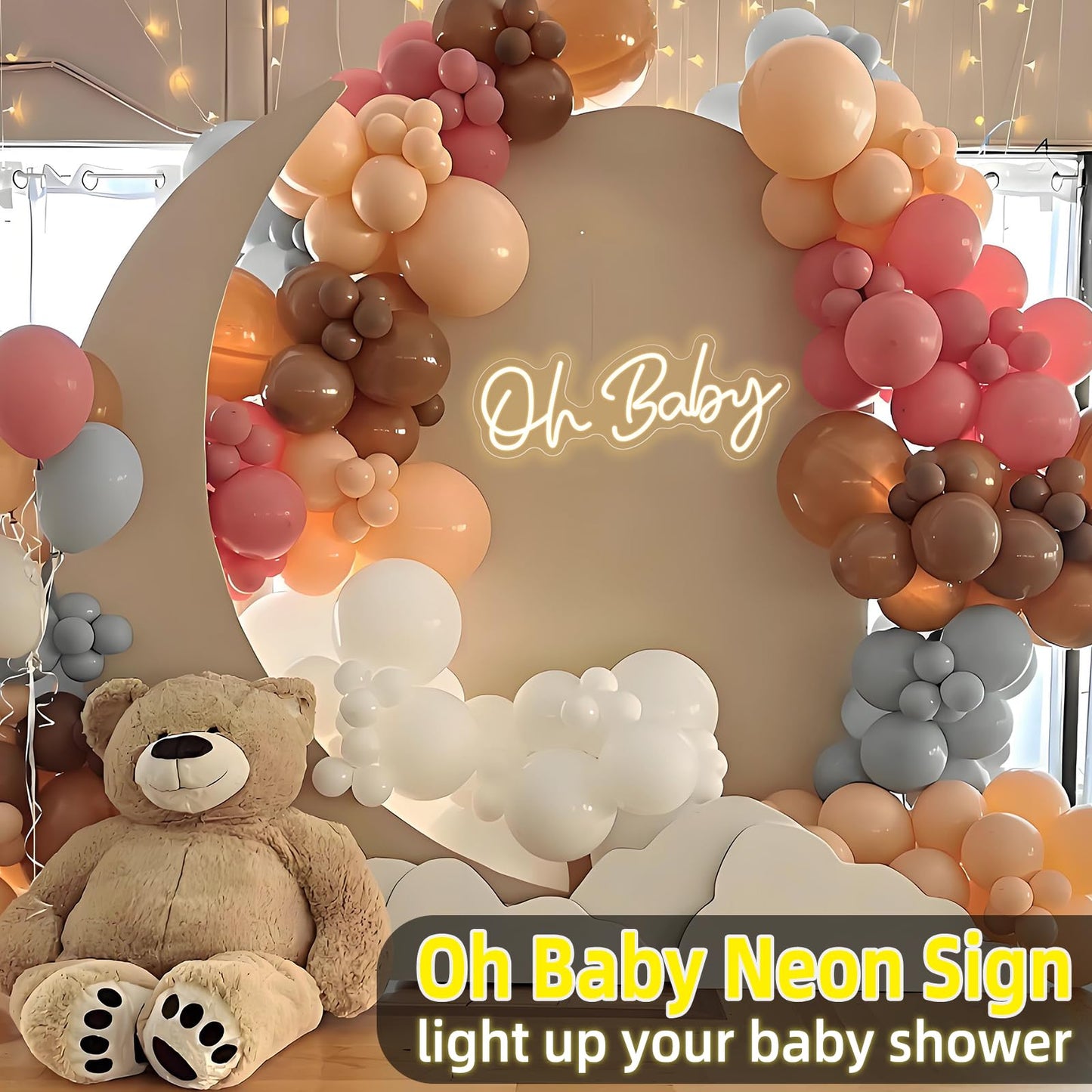 Oh Baby Neon Sign for Backdrop Wall Decor, Boy and Girl Baby Shower Decorations Led Light up Sign for Party Decor, Warm White, 16.5x6.7 inch