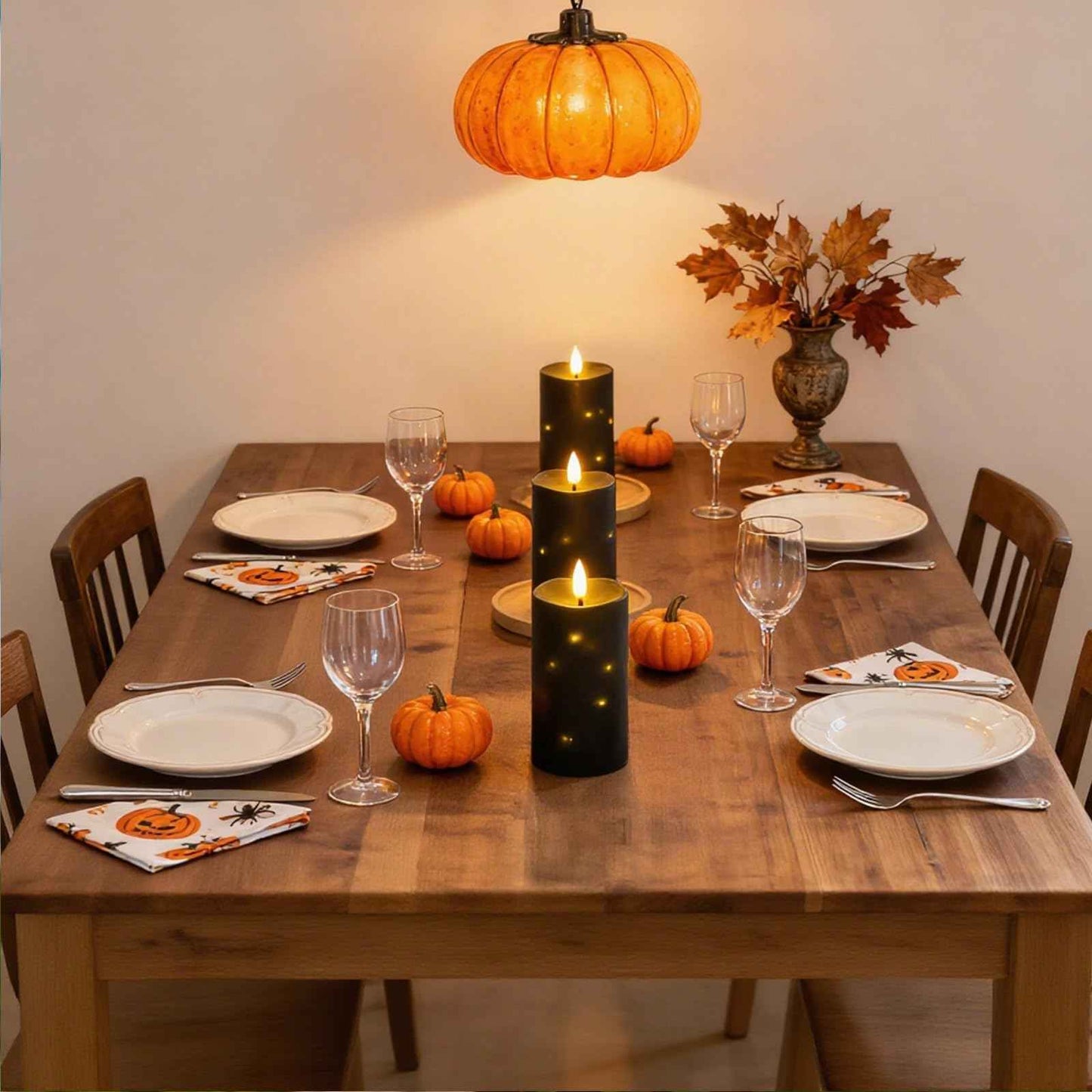 Lezonic Black Flameless Waterproof Outdoor Candles with Remote, 4Pcs Battery Operated Candles LED Flickering Dancing Flame, Built-in String Lights for Halloween Patio Room Decor, 3.25" x 6"