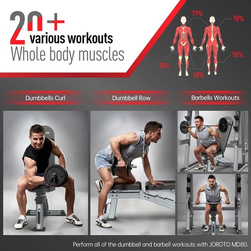 JOROTO Adjustable Weight Bench - 1300LBS Capacity for Home Gym | Incline, Decline, Flat Press, Foldable Design
