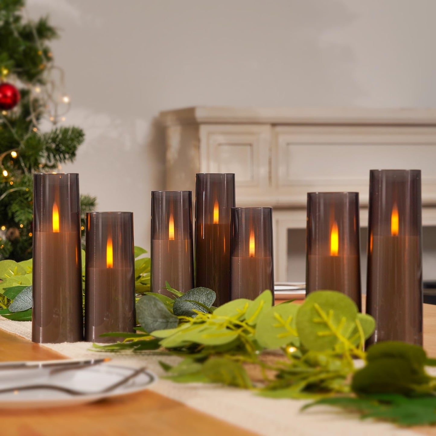 Homemory Grey Flameless LED Candles with Remote & Timer, Battery Operated, Fake Candles, Modern Home Decor, or Outdoor Events Set of 7