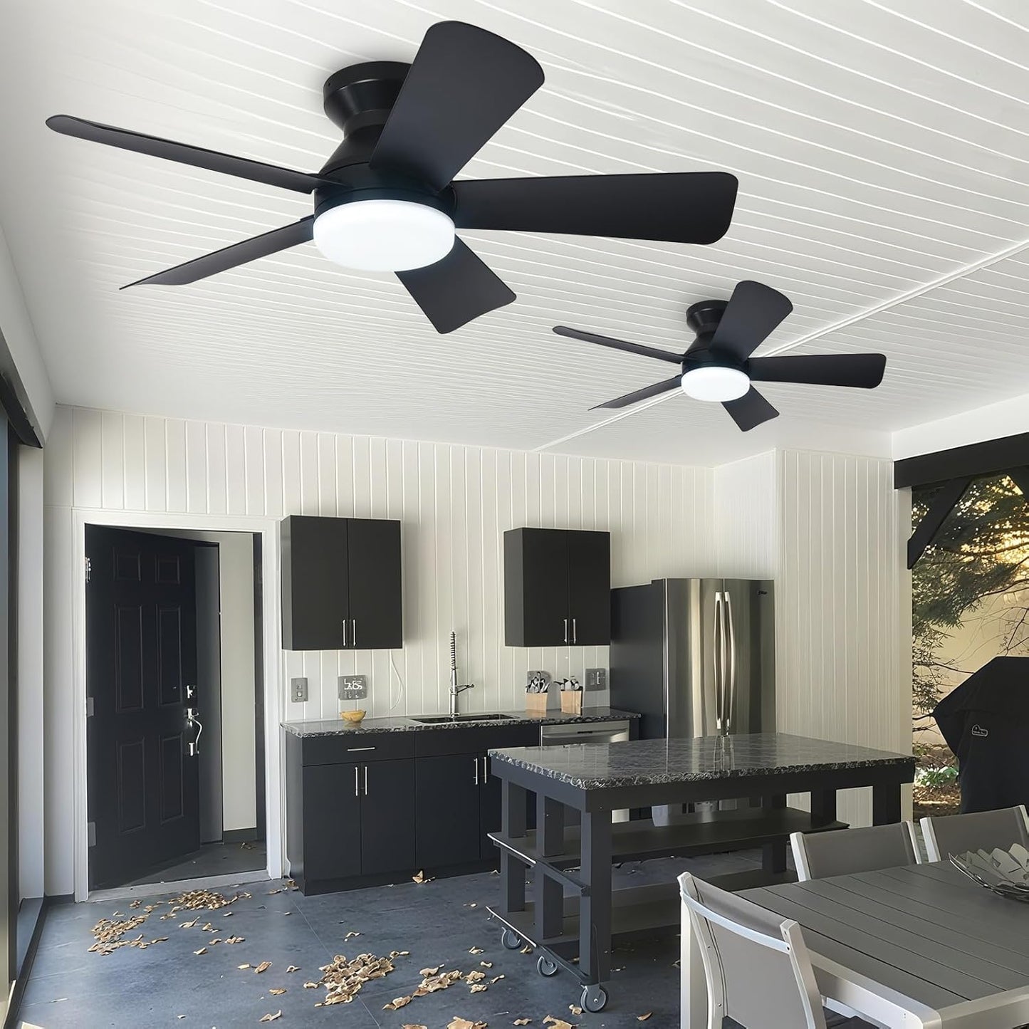 42-Inch Modern Black Ceiling Fan with Light & Remote - Dimmable Low Profile, 5 Reversible Walnut Blades, 6 Speeds for Indoor/Outdoor Use