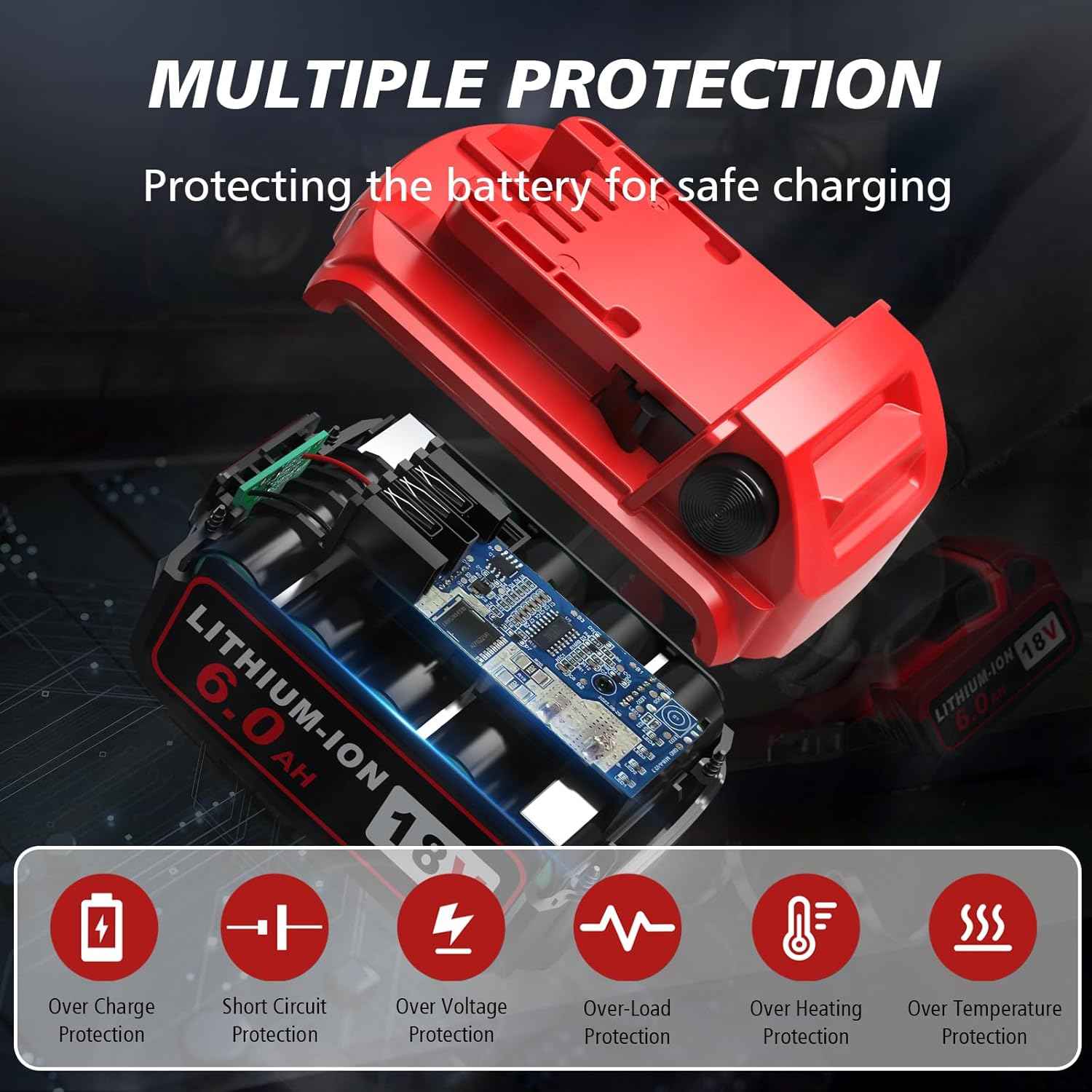 Milwaukee M18 6.0Ah Lithium-ion Battery Replacement (2-Pack) - Compatible with 18V Chargers & Tools