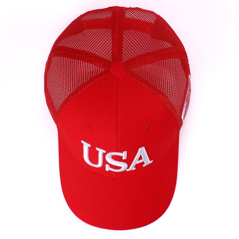 USA Trucker Hat for Men & Women American Flag Cap Adjustable Baseball Cap Mesh Snap Patriotic 3D Embroidered Cap(Red)