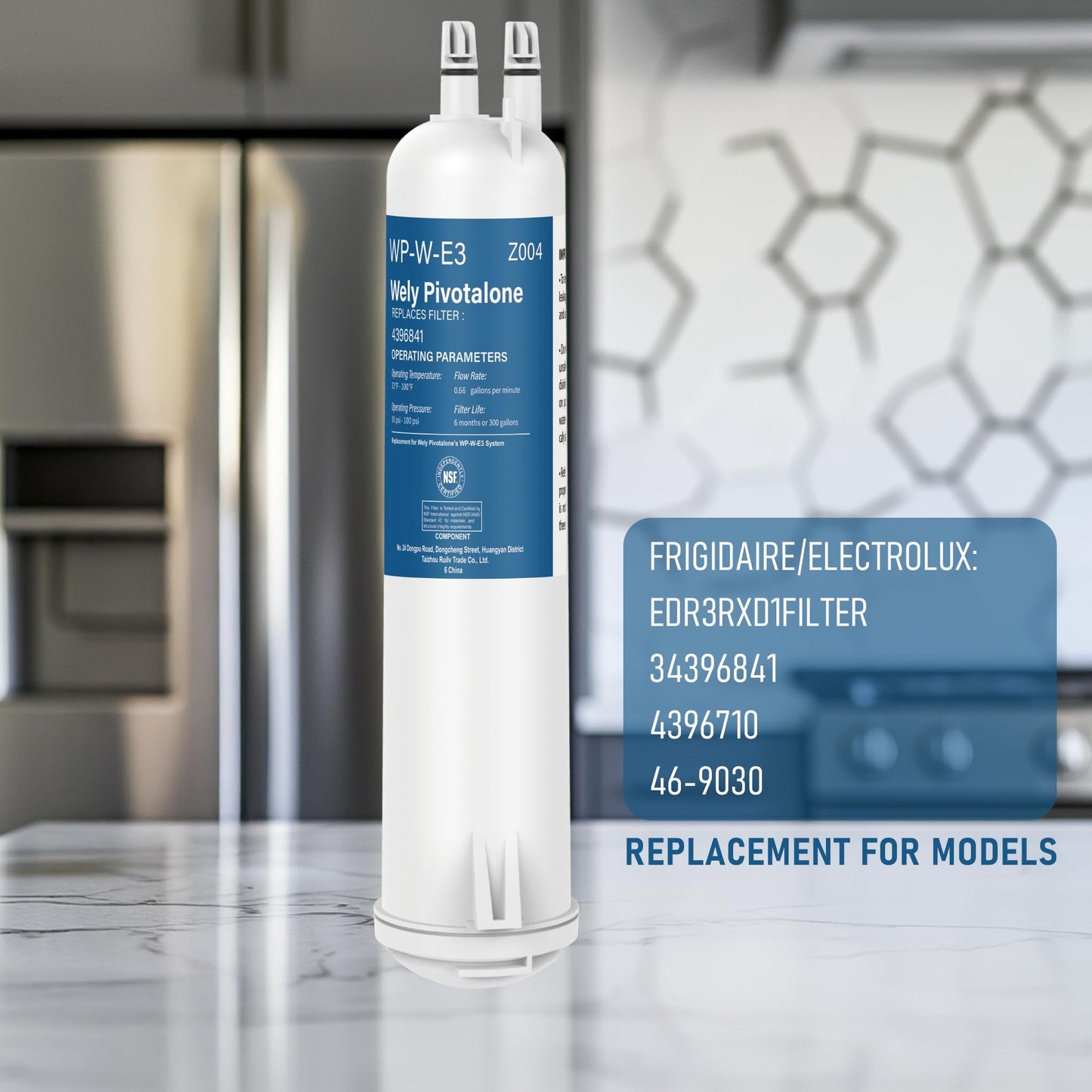 Wely Pivotalone WP-W-E3 Compatible with 4396841 Water Filter, EDR3RXD1, WHR3RXD1, KAD3RXD1, Filter 3, 4396841, 4396710, 46-9030, 46-9083, 9030, 9083, 3 Pack