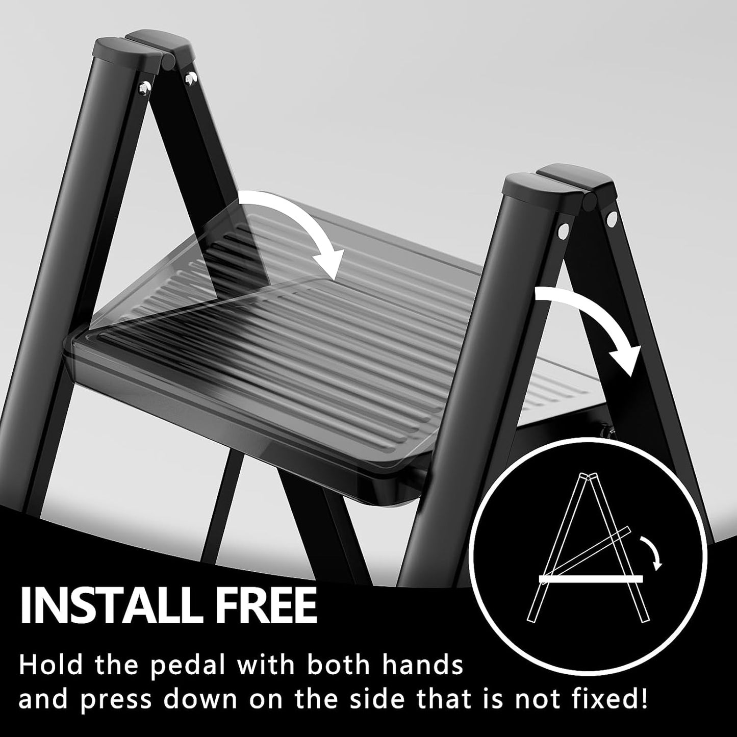 3-Step Folding Ladder - Sturdy 330 lbs Capacity Step Stool with Anti-Slip Pedals for Home & Office