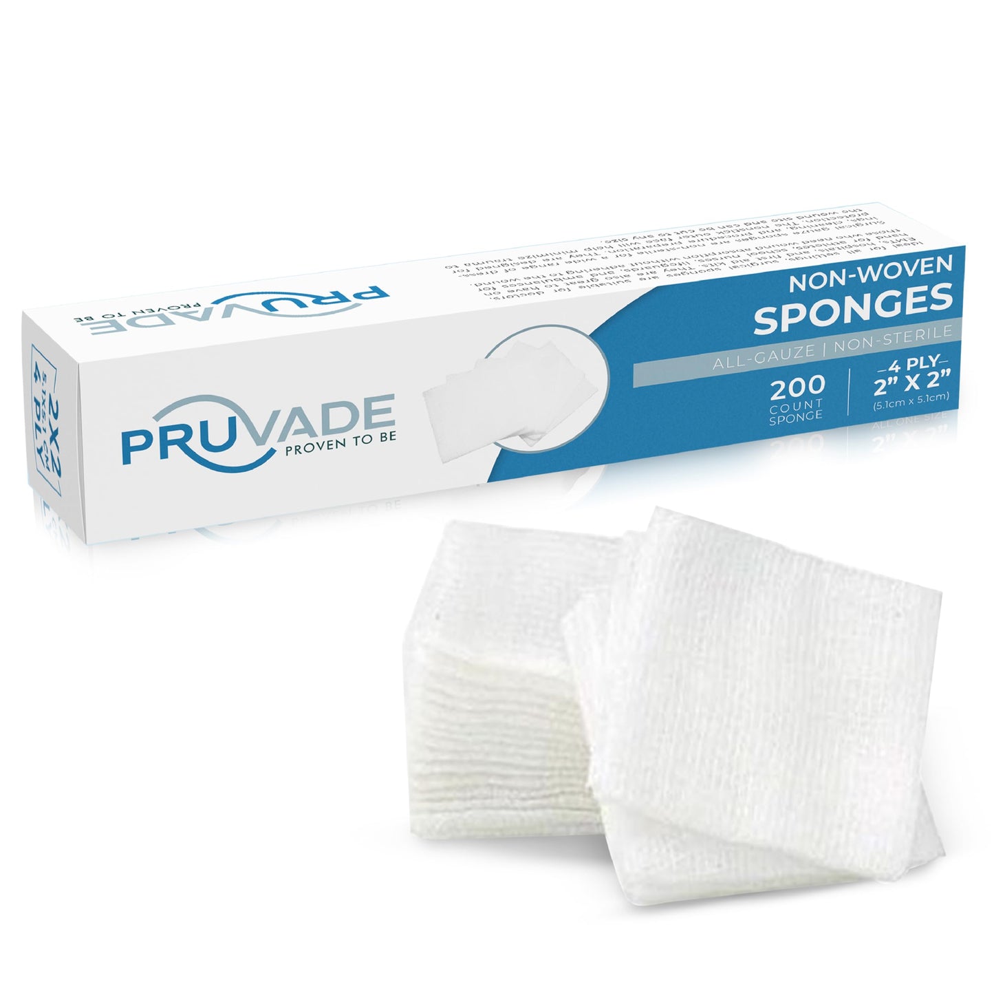 Pruvade 1000 Count Gauze Pads - Soft 2"x2" Non-Woven 4-Ply | All-Purpose Non-Sterile Dental Gauze Pads - Absorbent Gauze Sponges for First Aid Kit, Makeup-Removal, Skin Cleansing - 5 Packs of 200