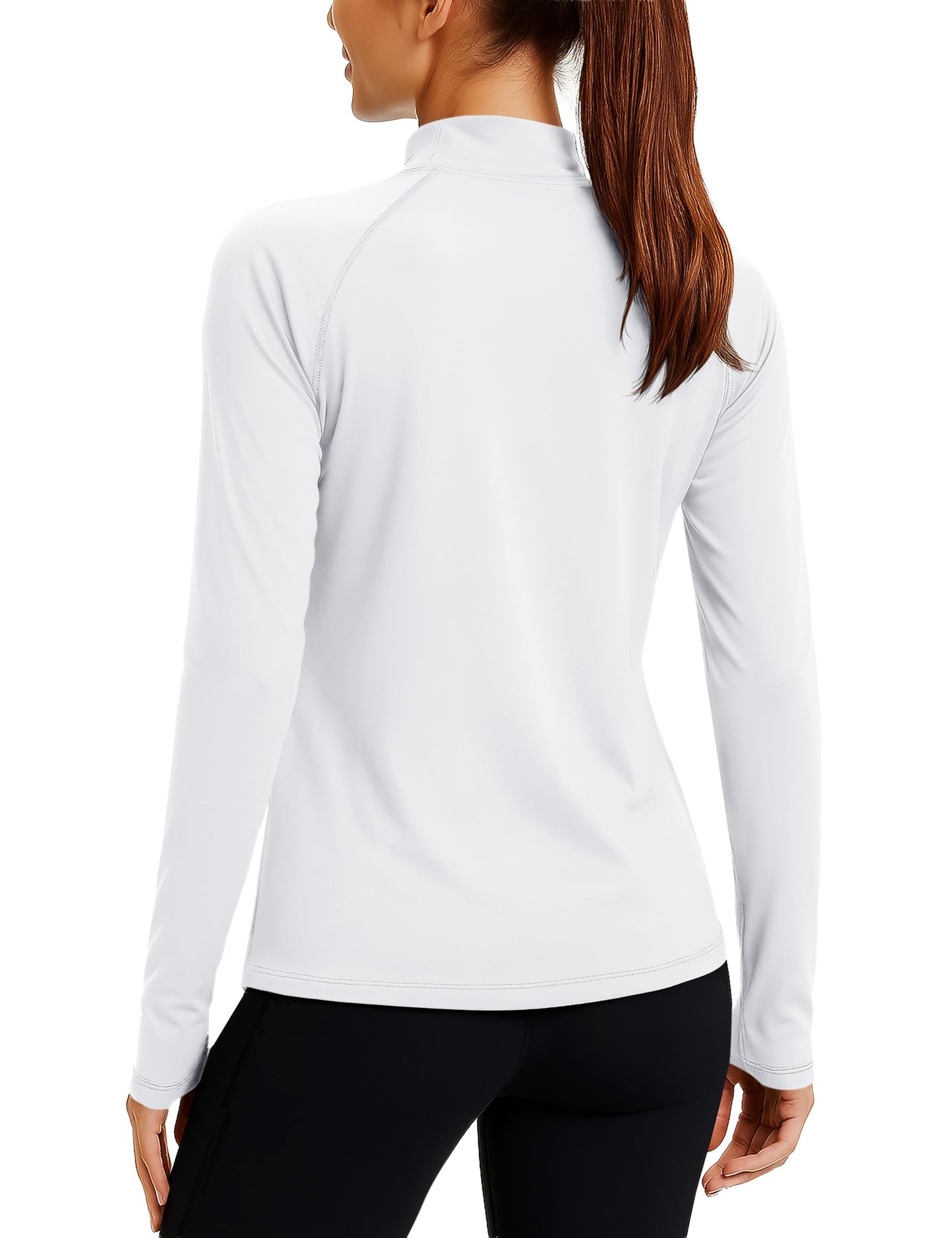 TACVASEN Mock Neck Tops for Women Fleece Lined Thermal Shirt Long Sleeve Workout Running Base Layer Casual Cold Weather Gear White,M