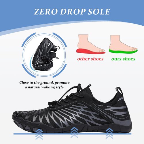Jmzb Barefoot Shoes for Women & Men, Grounded Walking Hiking Barefoot Shoes, Wide Toe Box Non-Slip Water Athletic Footwear, Comfortable Vitality Barefoot Footwear, Trail Running Sneakers Unisex Black