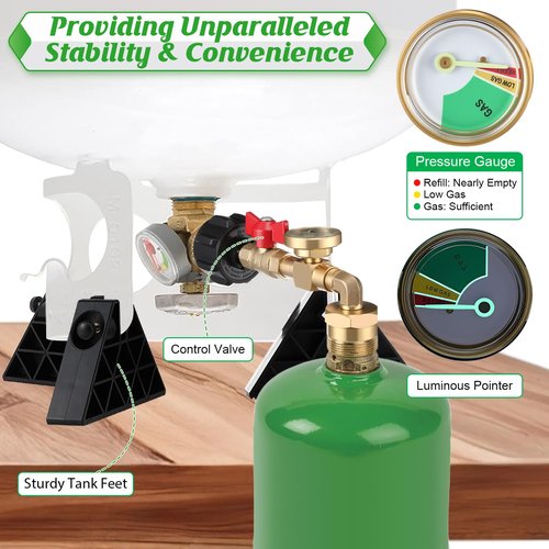HappyAlley Propane Refill Adapter Kit with Propane Cylinder Stand Base, Refill Adapter 20lb to 1lb Converter with Gauge and Control Valve for Refillable Cylinder, for Outdoor Cooking & Grills