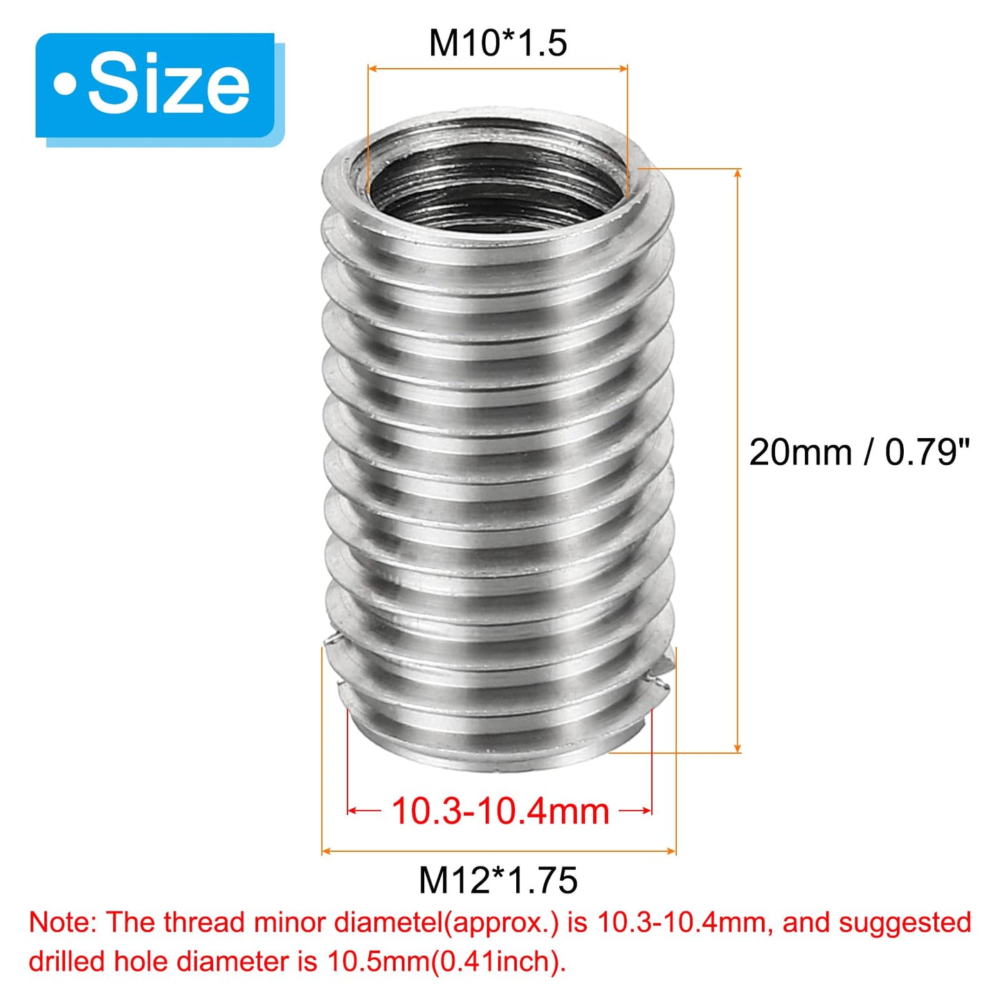 PATIKIL Thread Adapters Sleeve Reducing Nut, 6 Pcs M12*1.75 Male to M10*1.5 Female Repairing Insert Nut Screw Reducer Conversion Stainless Steel Fastener 20mm