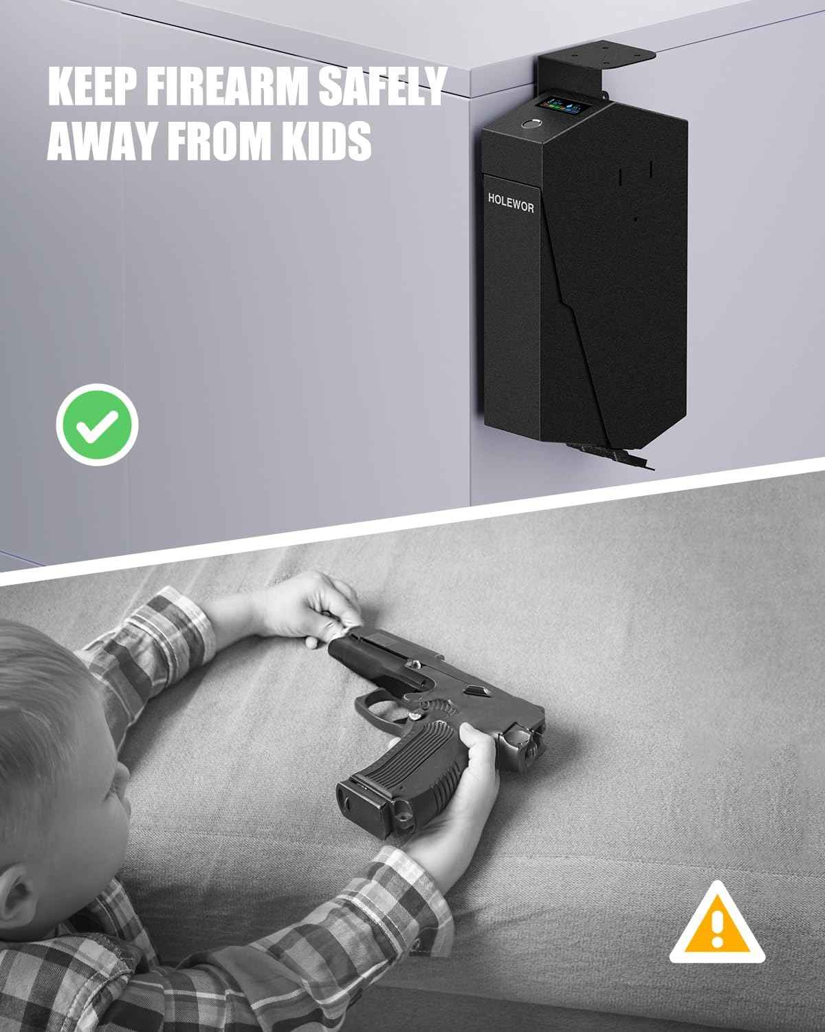 Quick Access Bedside Gun Safe - Single Mount Pistol Safe for Nightstand & Desk