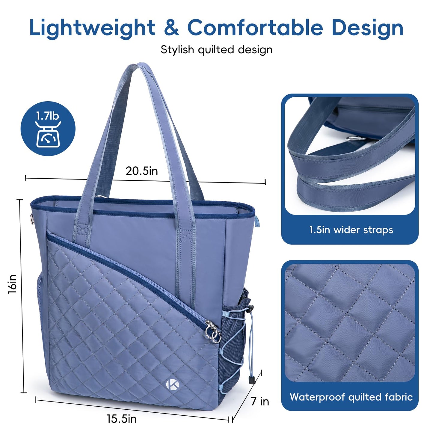 Pickleball Tote Bag for Women with Fence Hook, Quilted Pickleball Bag Holds 3-4 Paddles with Shoe Compartment & Wet Pocket