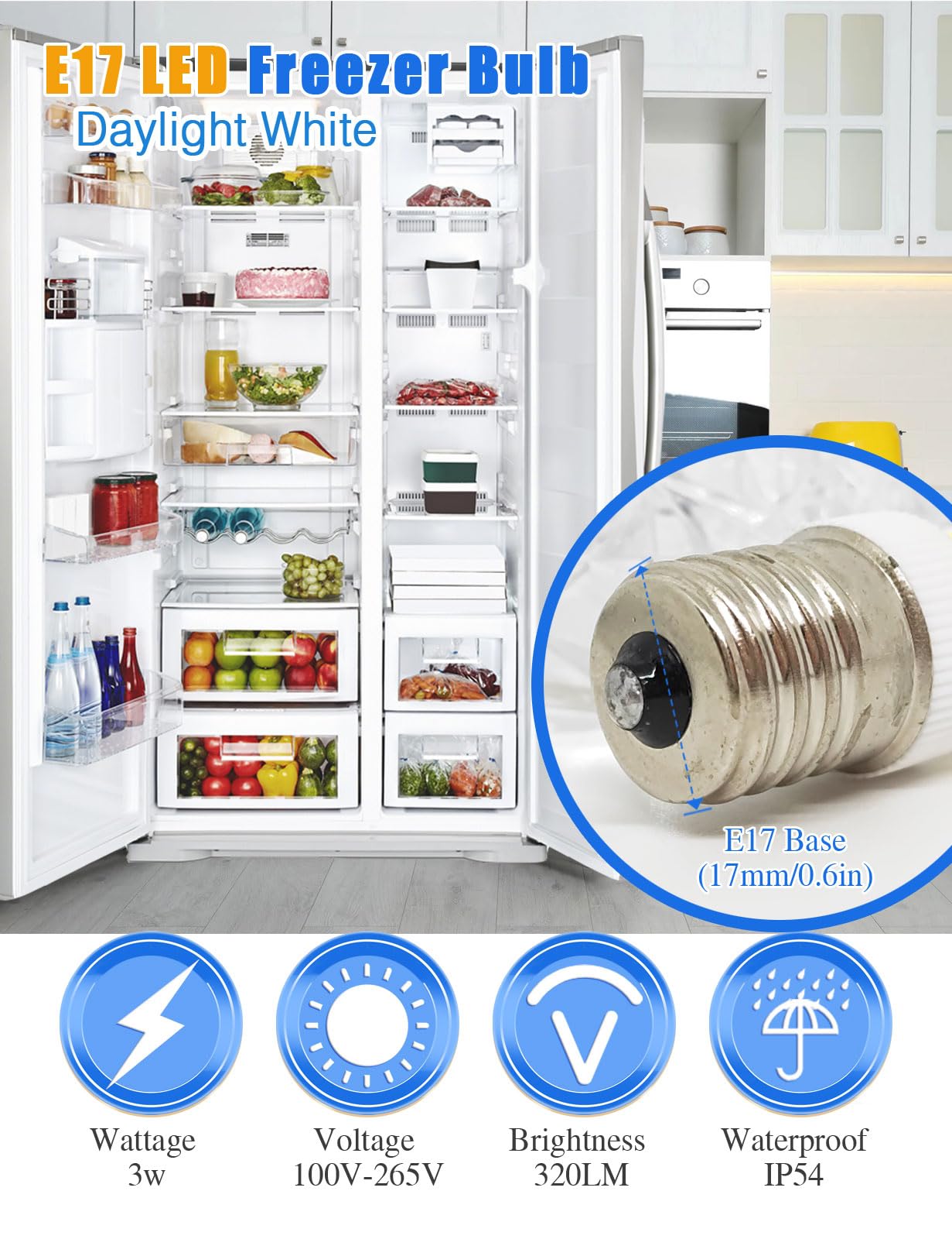 wossluck for Frigidaire Light Bulb Replacement KEI D28X KEL 2816X E17 Base LED Freezer/Fridge Appliance Lamp, Compact ac100-265v 3w Refrigerator Bulb 5304522314 Bulb White Light (1 Pack)