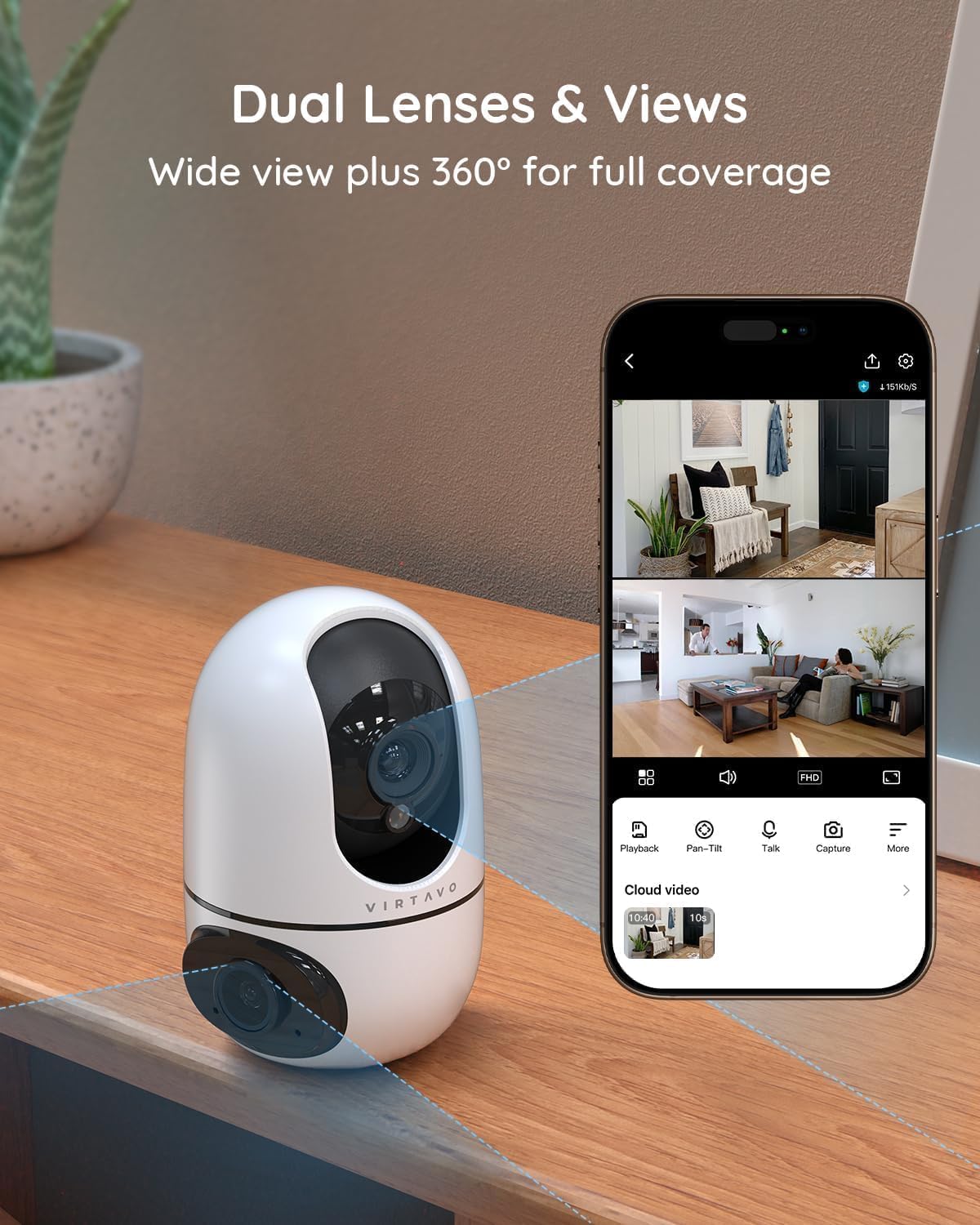 XD1 Indoor WiFi Security Camera - 360° PTZ Baby & Pet Monitor with Night Vision, Motion Tracking, 2-Way Audio, No Subscription Required