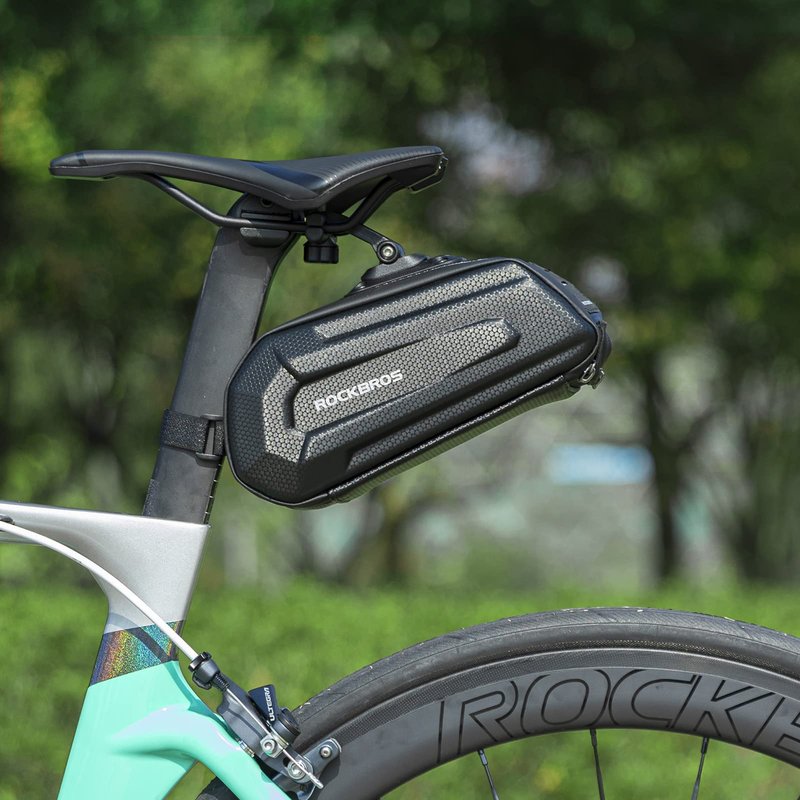 ROCKBROS Bicycle Saddle Bag Under Seat - 3D Hard Shell Bike Seat Bag With Silver Reflective Strip for Mountain Road Bikes, Quick Release 1.7L