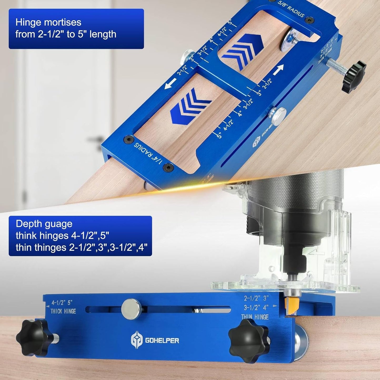 Aluminum Door Hinge Jig Template Kit for Router - Adjustable Mortise Tool for 2.5" to 5" Hinges