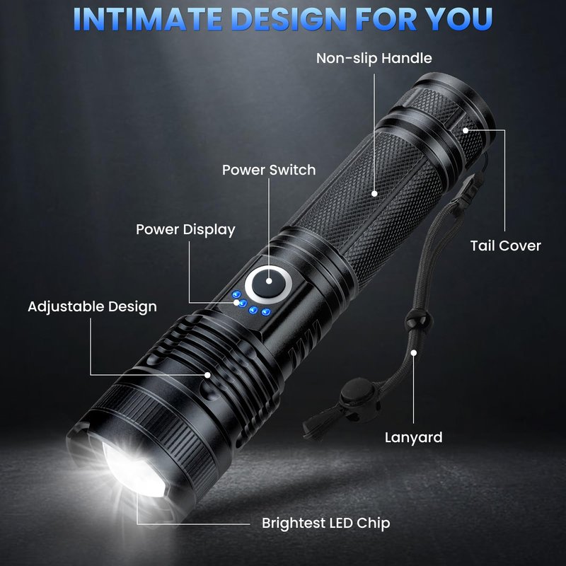 18FTRabbit Rechargeable LED Flashlights High Lumens 2 Packs, 99,000 Lumens Super Bright Flashlight, Adjustable Handheld Flashlight with 5 Modes, Brightest Waterproof Flash Light for Home Camping