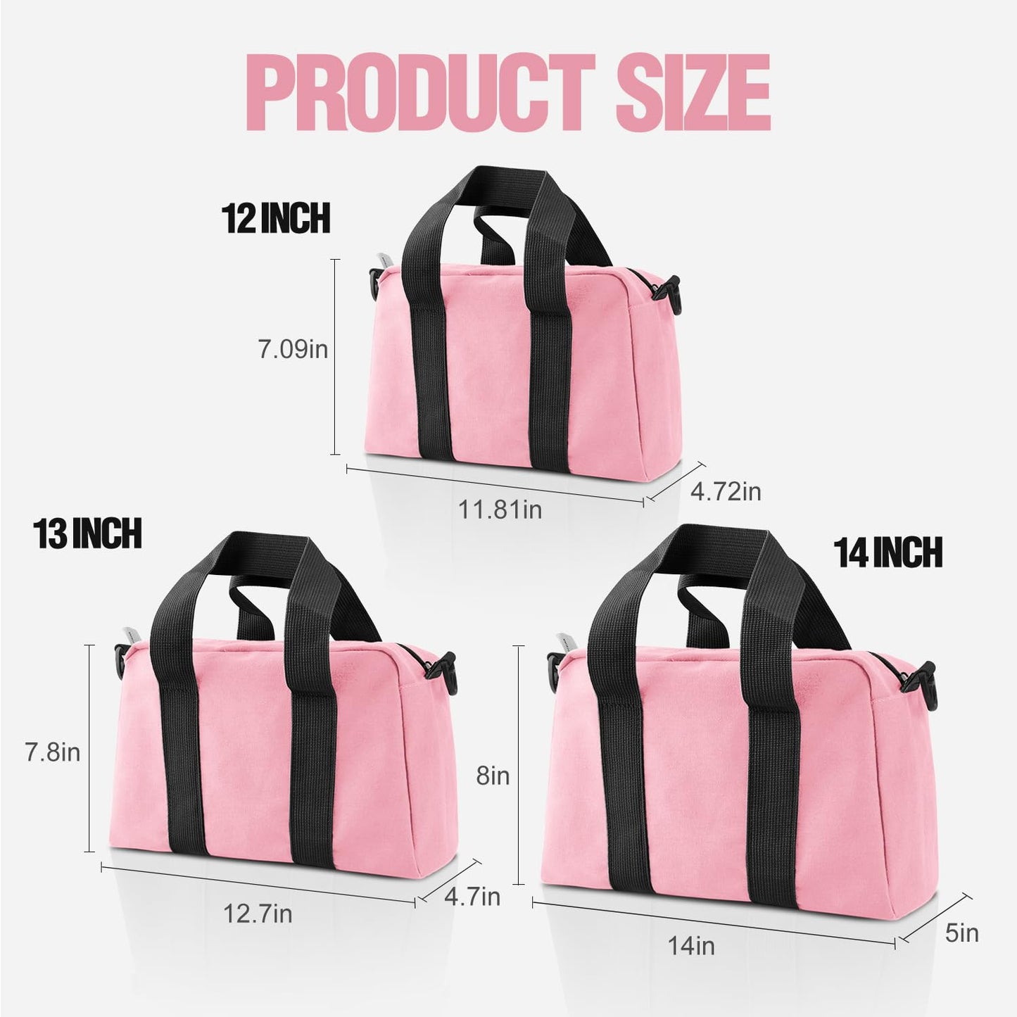 Small Tool Bag, Canvas Tool Storage Bag, Large Capacity Multipurpose Zipper Soft Tote Organizer Pouch for Electrician, Plumbing, Gardening,Tools Bags for Men (Pink, 13 Inch)