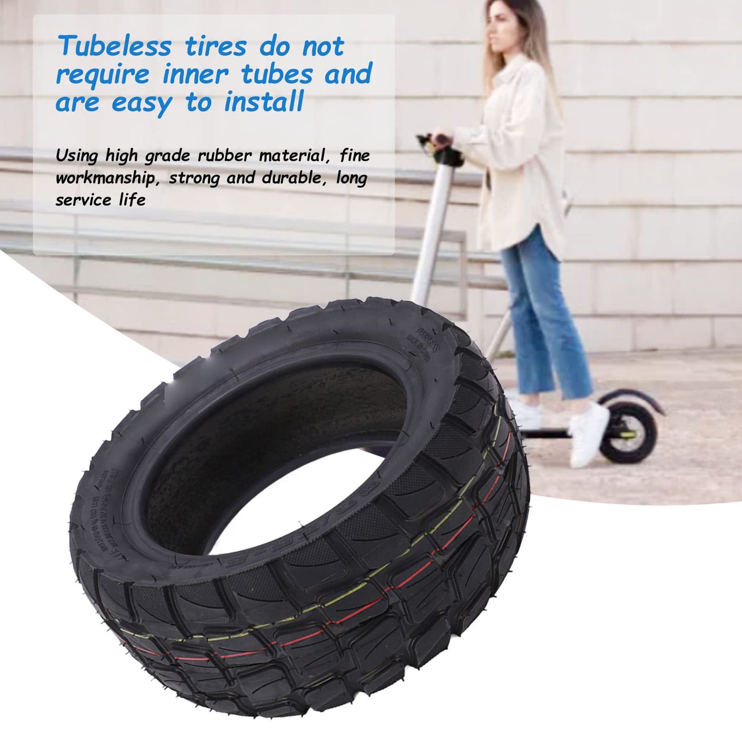 Fayelume 10 Inch Scooter Tires, 90/55-6 Scooter Wheels, Off Road Tubeless Rubber Tire Replacement, for Scooter Wheel Parts