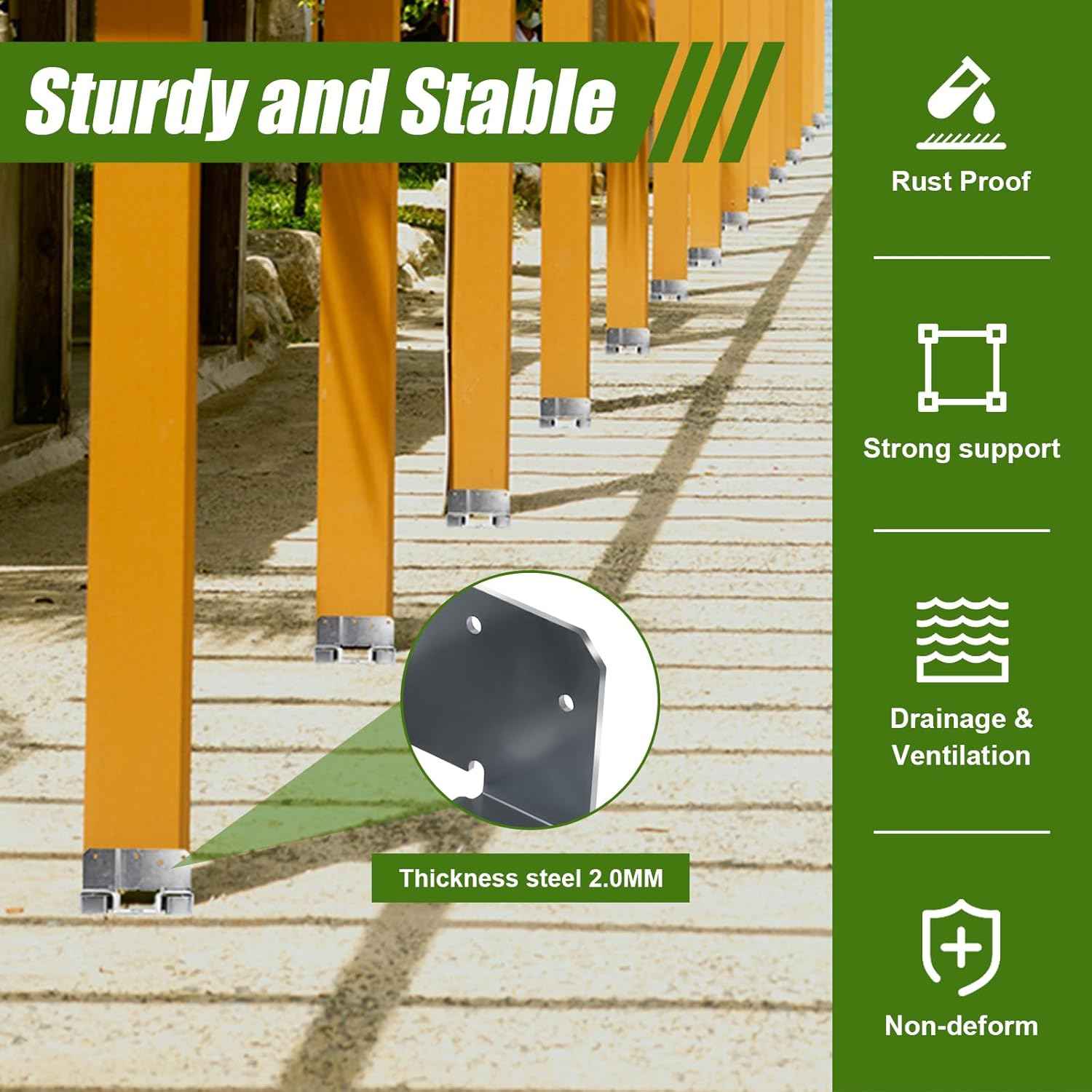 Heavy-Duty 6-Pack 6x6 Post Base Anchors - Adjustable Galvanized Bracket Kit for Decks & Patios