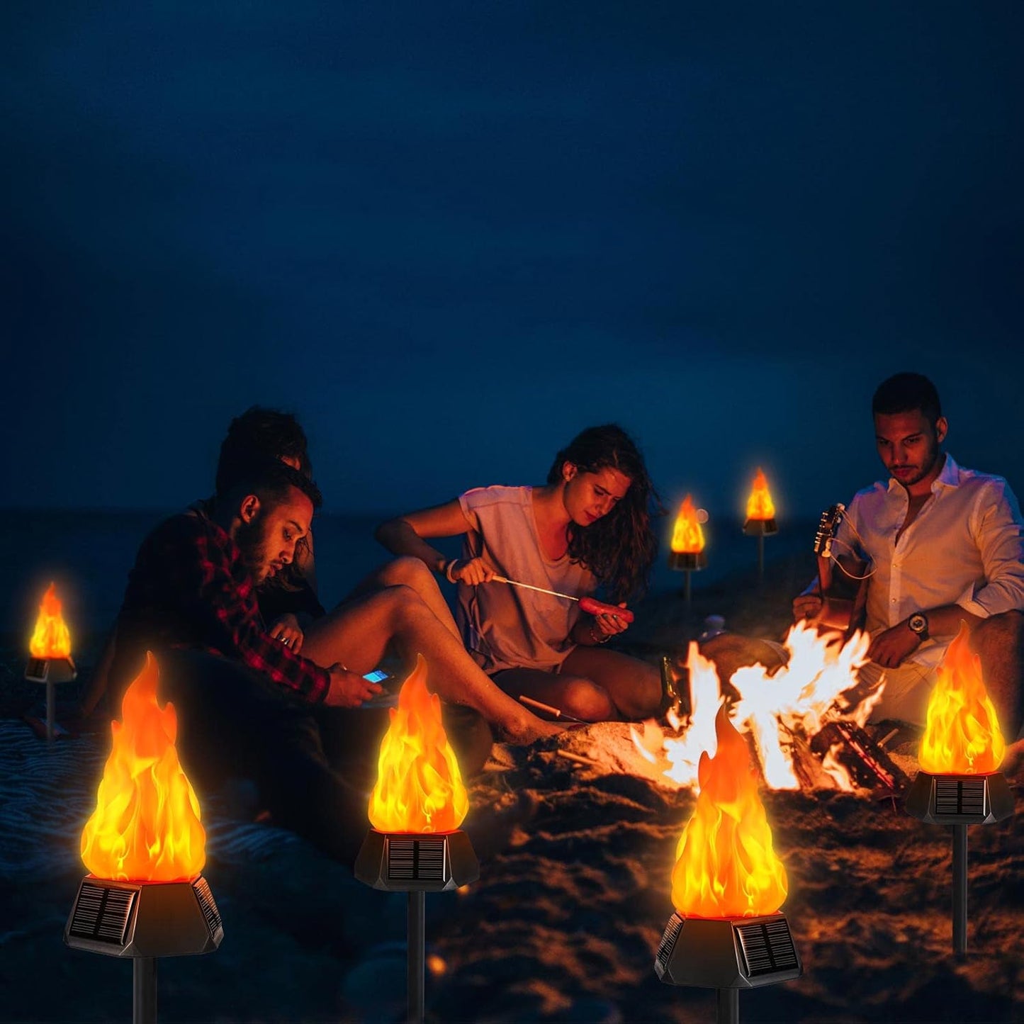 Solar Torch Lights Outdoor - 4 Pack Waterproof LED Flickering Flame for Halloween, Garden & Yard Decor
